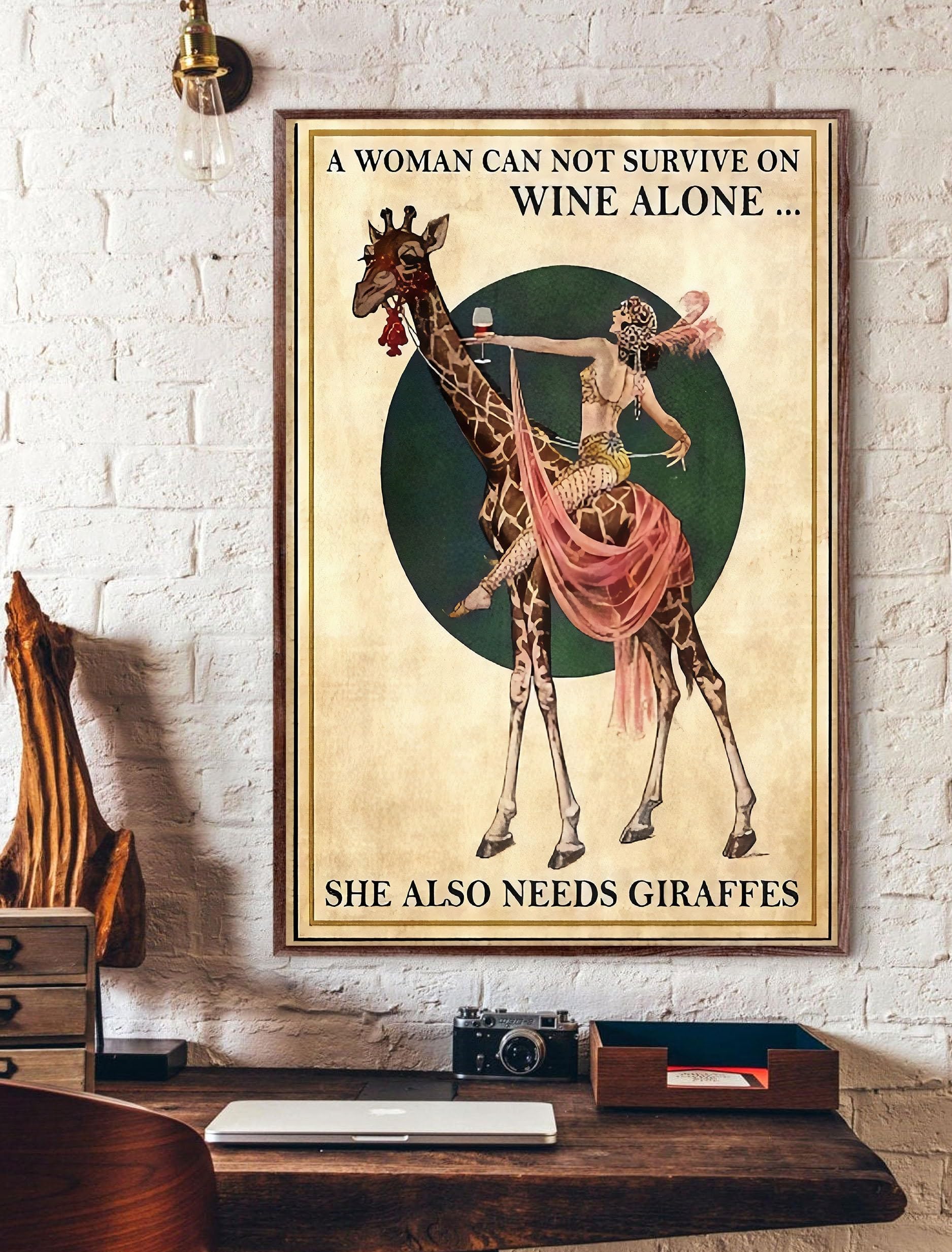 Yelacecca A Woman Cannot Survive On Wine Alone She Also Needs A Giraffes Giraffes Lover Retro Vintage Funny Giraffes Poster For Home Cafe Bar Garage Metal Sign 8X12 Inches