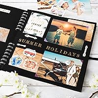 Vista 6 de Bstorify Álbum de recortes de 10 x 10 pulgadas, 70 páginas, protectores de esquina de papel kraft grueso negro, cierre de cinta, ideal para tus