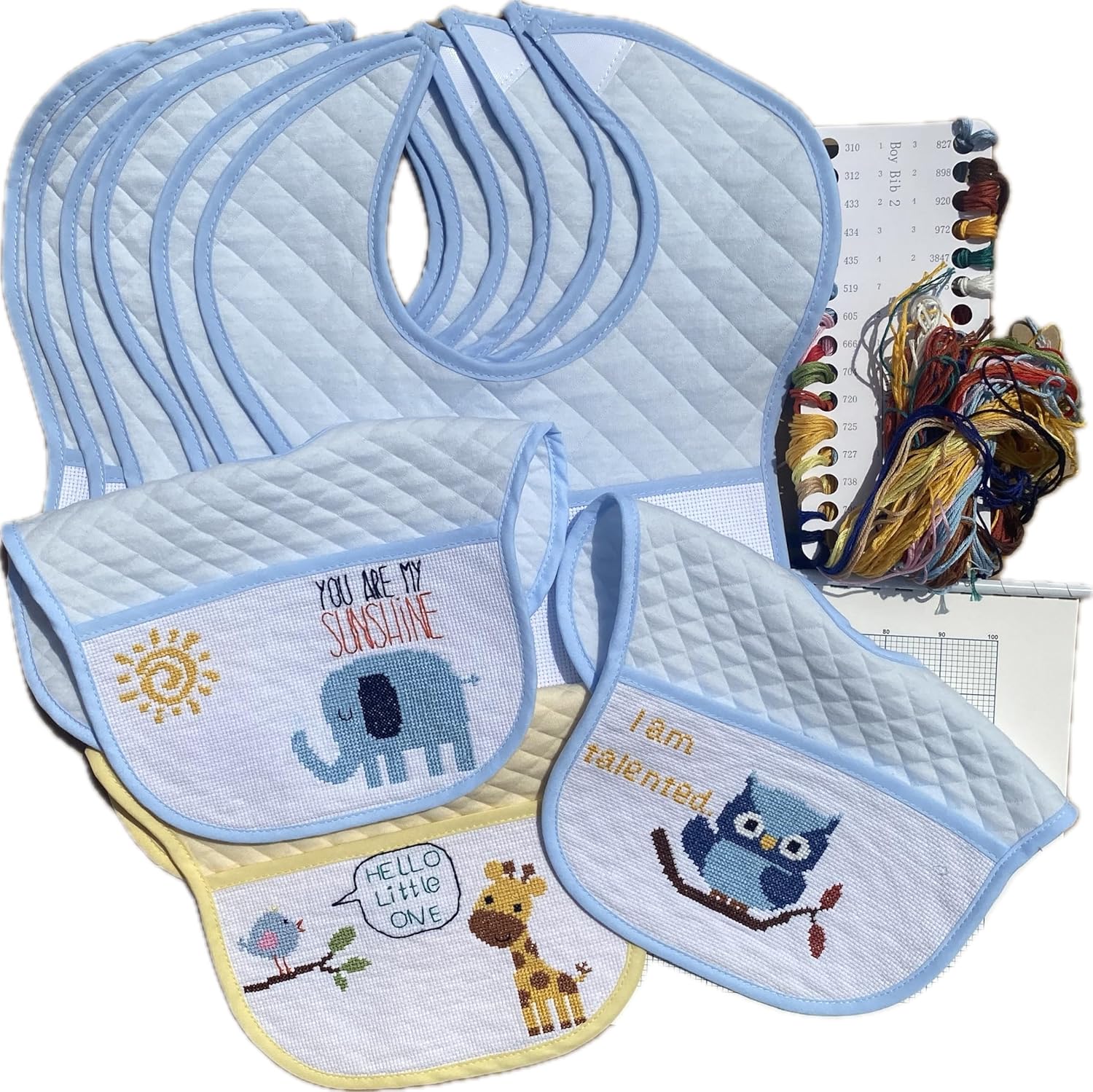 6pcs Blue Bib to Cross Stitch, 14ct, cotton big size thick material cotton blank bib cross stitch kit