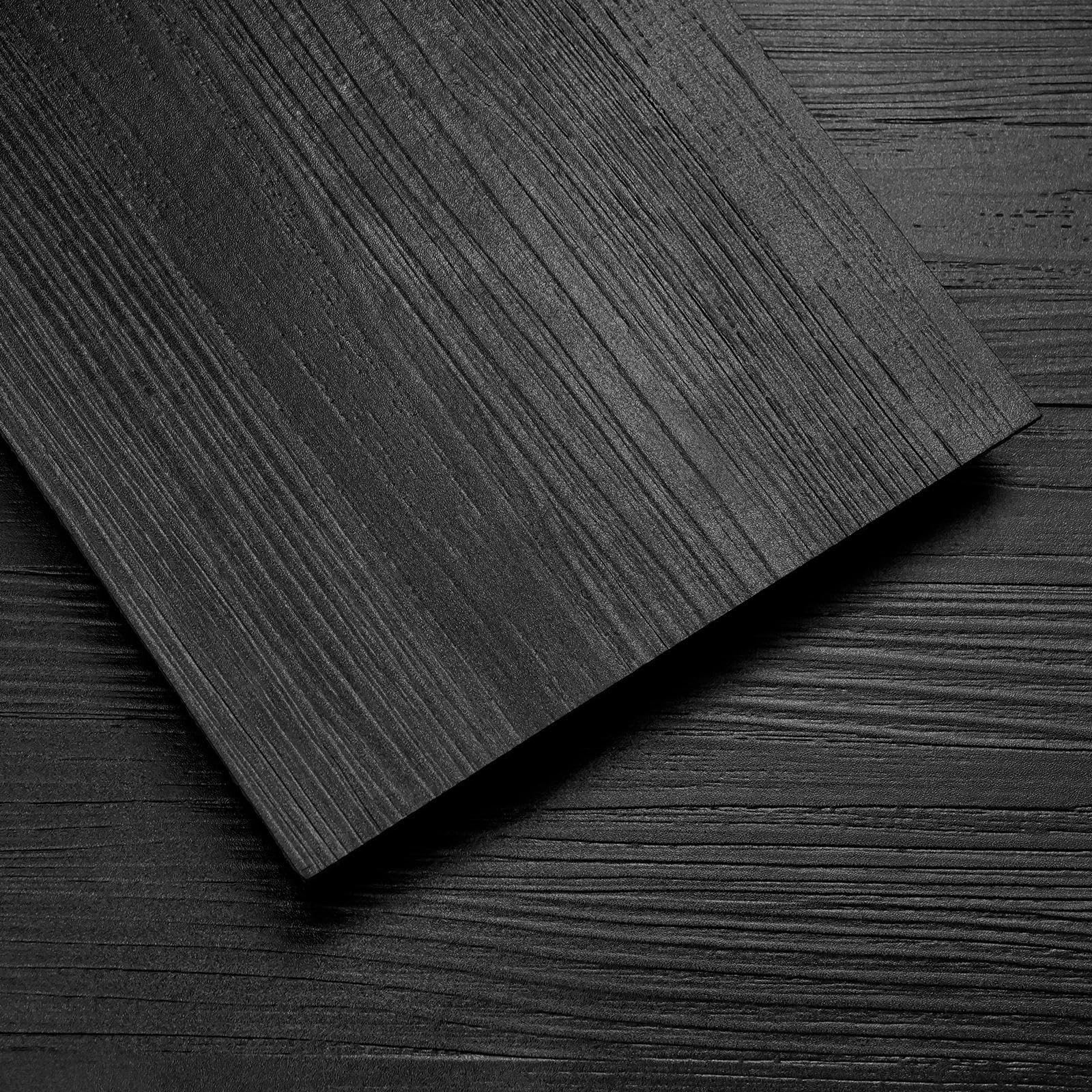 12 PCS Black Vinyl Flooring Tiles Self Adhesive - Wood Peel and Stick Floor Tiles 1.67 m² Easy DIY Installation for Living Room Bathroom Kitchen Bedroom
