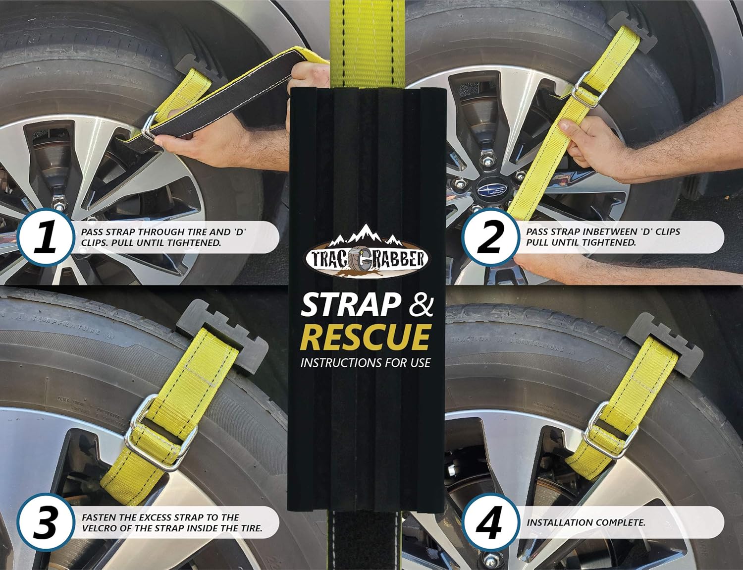 TRACGRABBER Tire Traction Device for Trucks & Large SUVs, Set of 2 -Made in the USA, Anti Skid Emergency Tire Straps to Get Unstuck from Snow, Mud, & Sand -Snow Traction Mat or Tire Chain Alternative