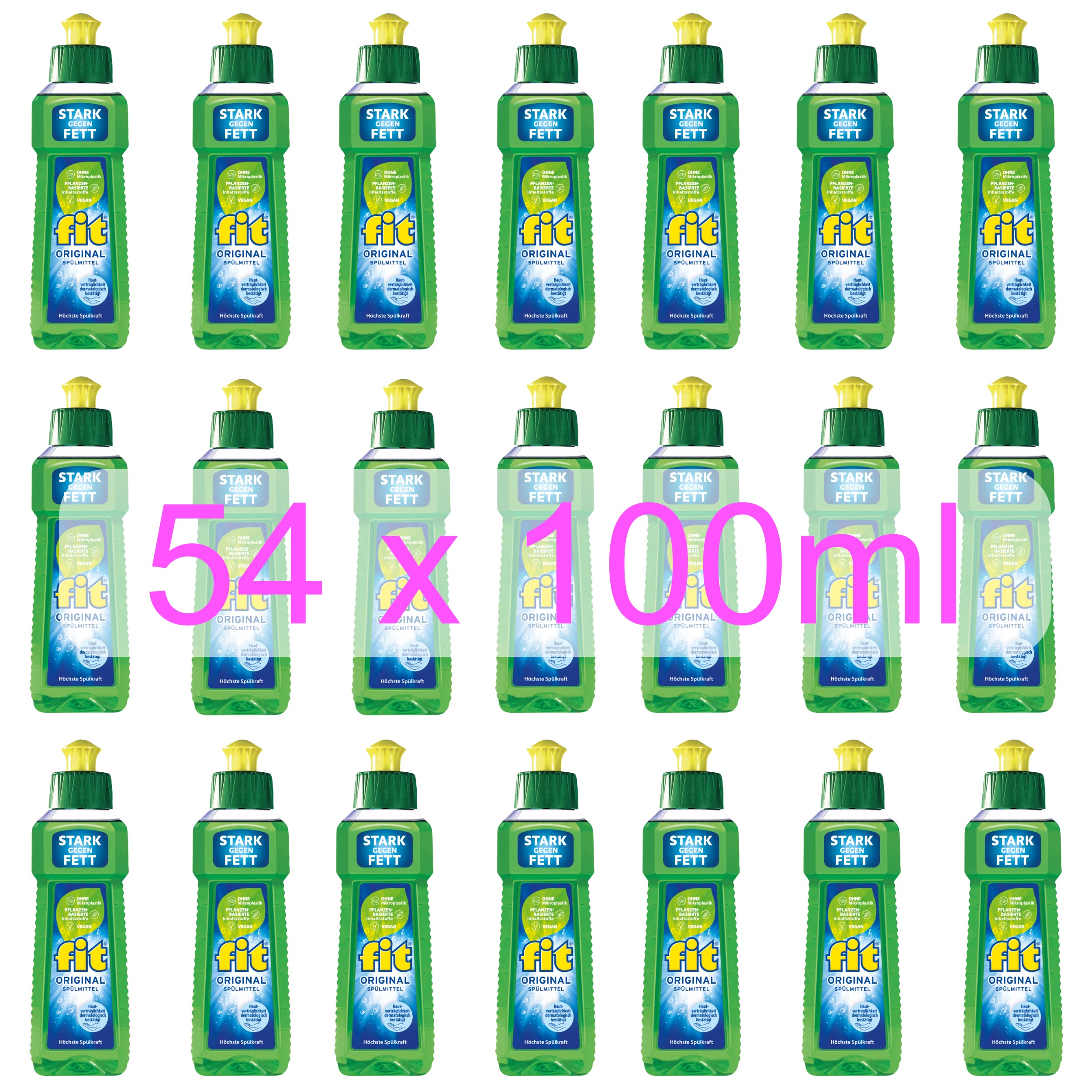 fit Original Geschirrspülmittel flüssig (54 x 100ml), biologisch abbaubares Spülmittel, höchste Spülkraft und sparsamer Verbrauch, nachhaltig & vegan