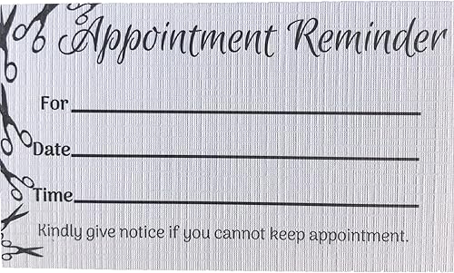 Tarjetas de recordatorio de citas de tijeras (3.5 x 2 pulgadas, paquete de 100 tarjetas de citas de estilista también para salón, peluquería y