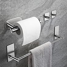 ZUNTO Bathroom Towel Holder - Toilet Paper Holder+Adhesive Hooks 3 Pieces, Stainless Steel Bathroom Accessories Without Drilling Suitable for Bathroom and Kitchen Cabinets