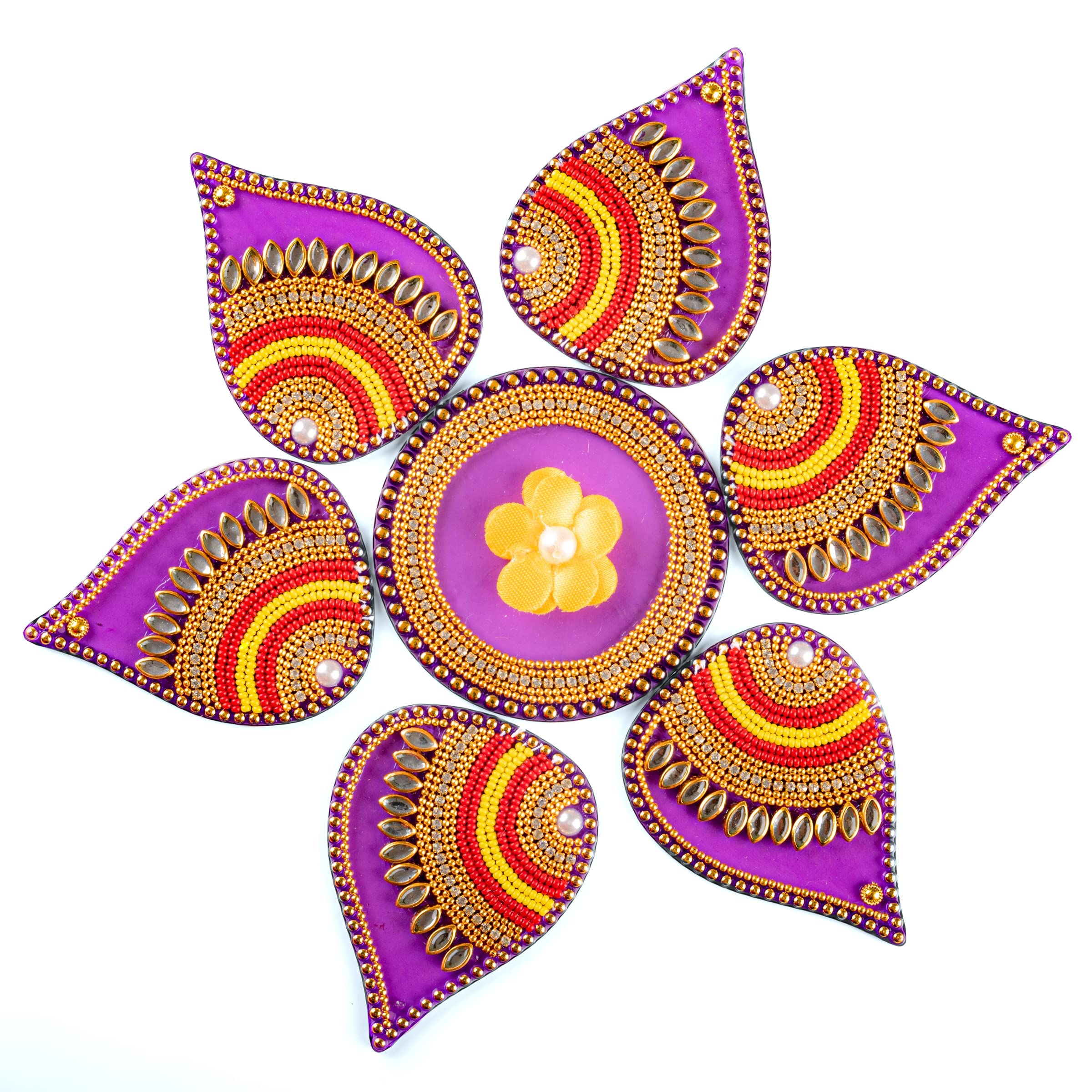 Tarini Gallery Floor Rangoli Acrylic Handcrafted Indian Traditional Home Décor for Diwali Festival Wedding Party Wall Interior Decoration and Gifting Size-9" (Purple)