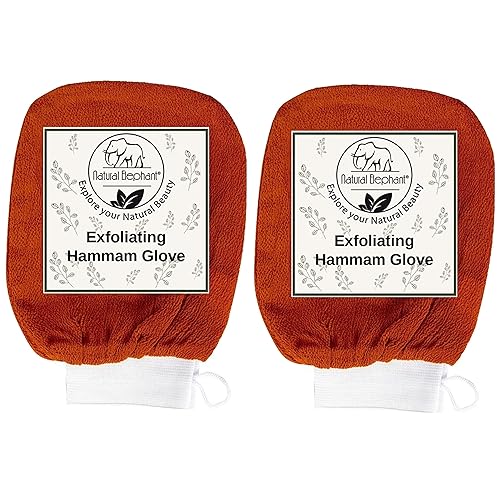 Natural Elephant Guante exfoliante de hammam negro lila verde azulado naranja y marrón paquete de 5