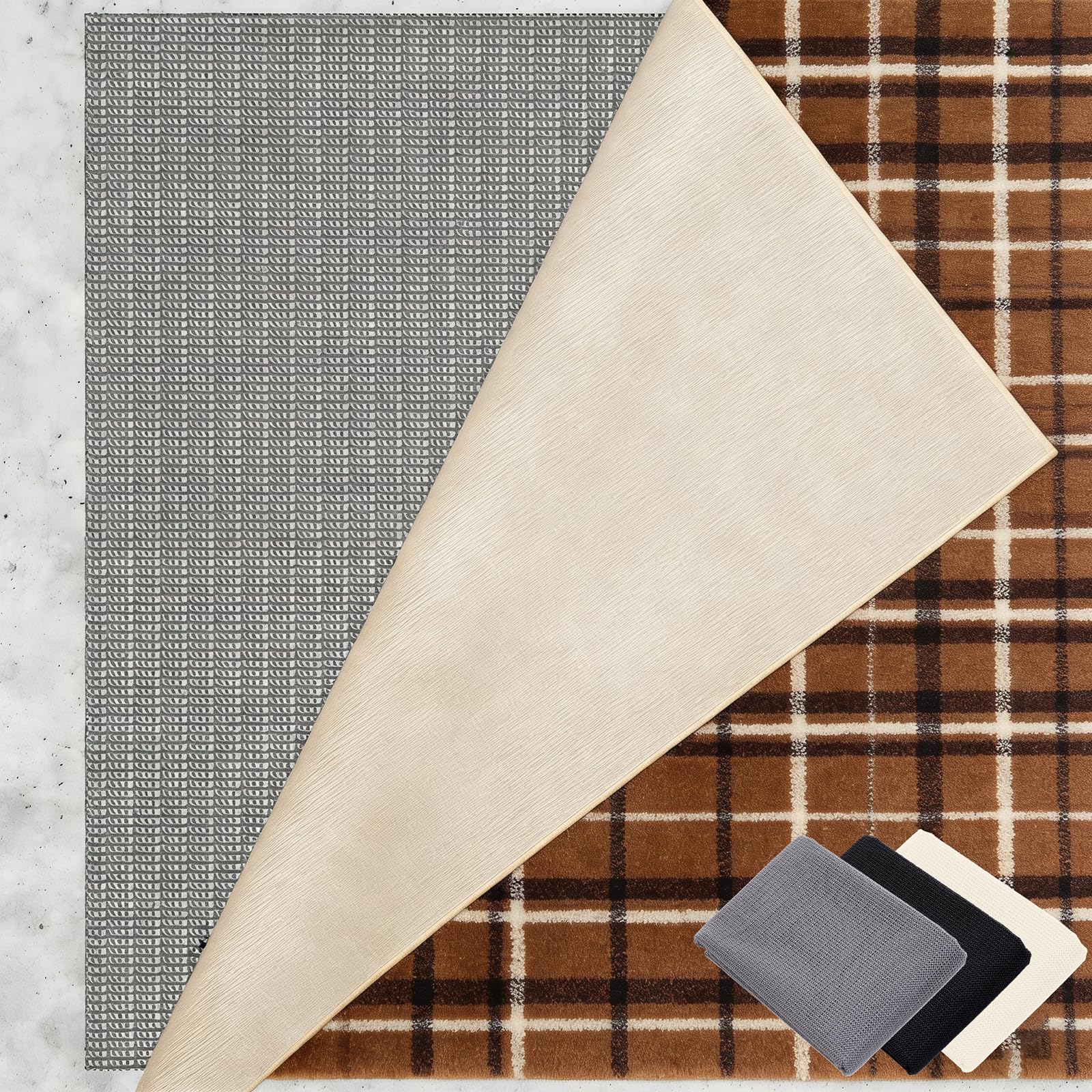 Antideslizante Alfombra 200 x 230 cm Multiusos de PVC, Lavable, Cortable, Reutilizable y sin Olores, Alfombra Antideslizante Multiusos Adecuado para Parqué O Baldosas, Gris marrón