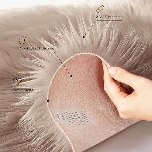 Miniatura 4 de Alfombra de piel sintética  Alfombra redonda de piel de oveja  Alfombra lavable pequeña y esponjosa para la sala de estar, dormitorio, decoración de