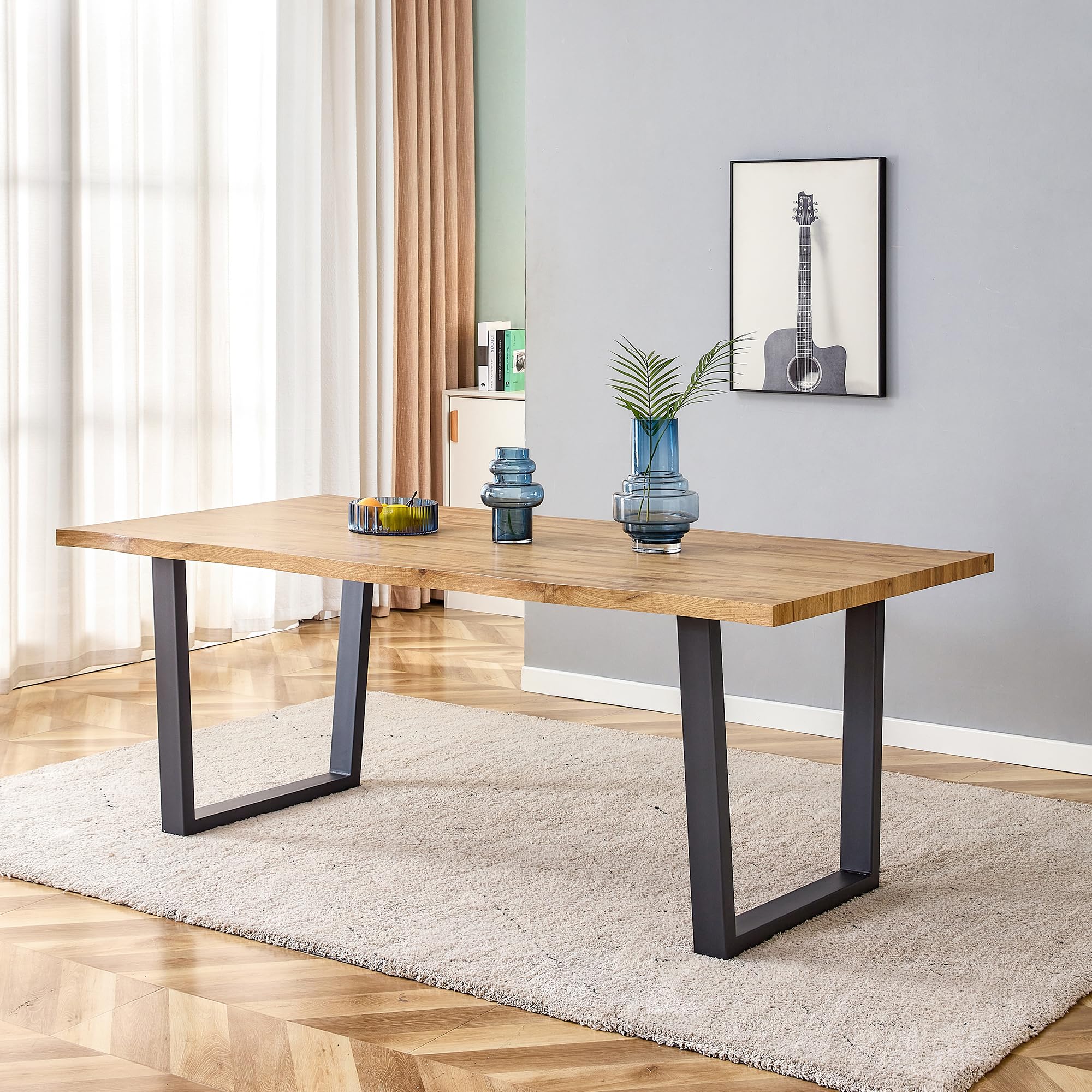 MOMMA HOME Mesa Comedor Madera - Mesa Salon Rustica, Mesa Comedor Patas Metálicas/Hierro Negro, Mesa Madera MDF, Comedor, Alaska, Color Roble/Negro (200_X_100_cm)