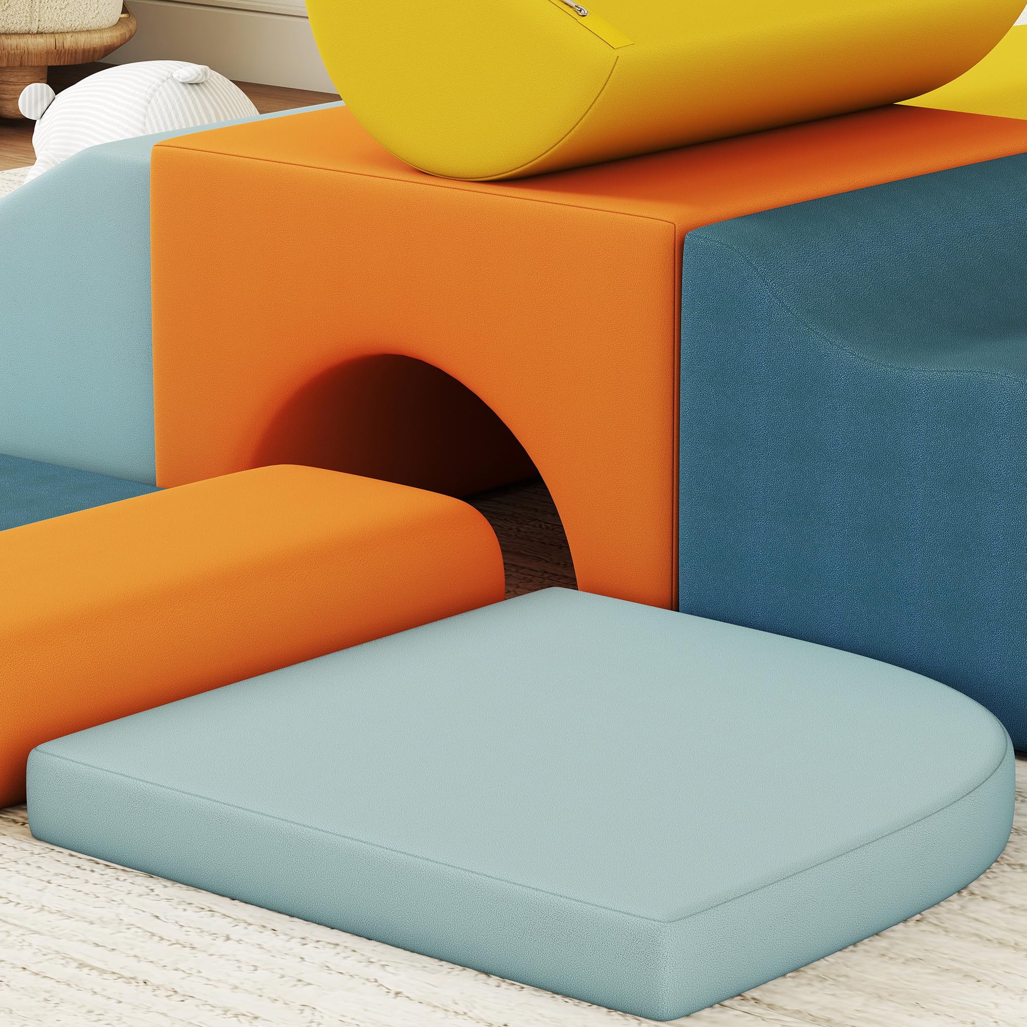 AIYAPLAY Juego de 9 Bloques de Espuma para Niños con Fundas de Terciopelo Lavables, Bloques de Psicomotricidad Set de Escalada para Interior, para Escalar y Gatear, Multicolor