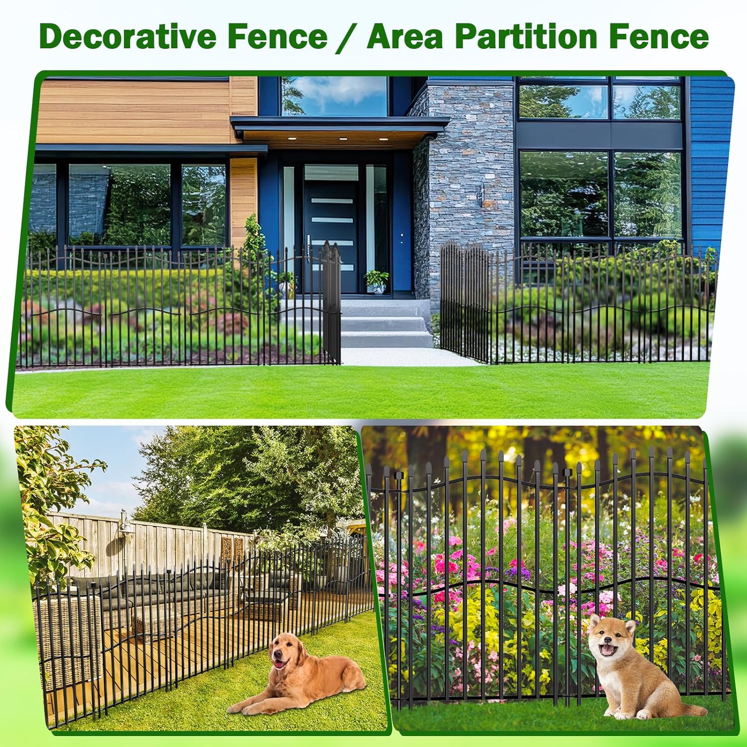 10 Panels Tall No Dig Garden Fence - 40in H x 22.5ft L, Reinforced Square Tube Rustproof Animal Barrier, Decorative Metal Fencing for Yard & Outdoor Dog Pet Play Areas