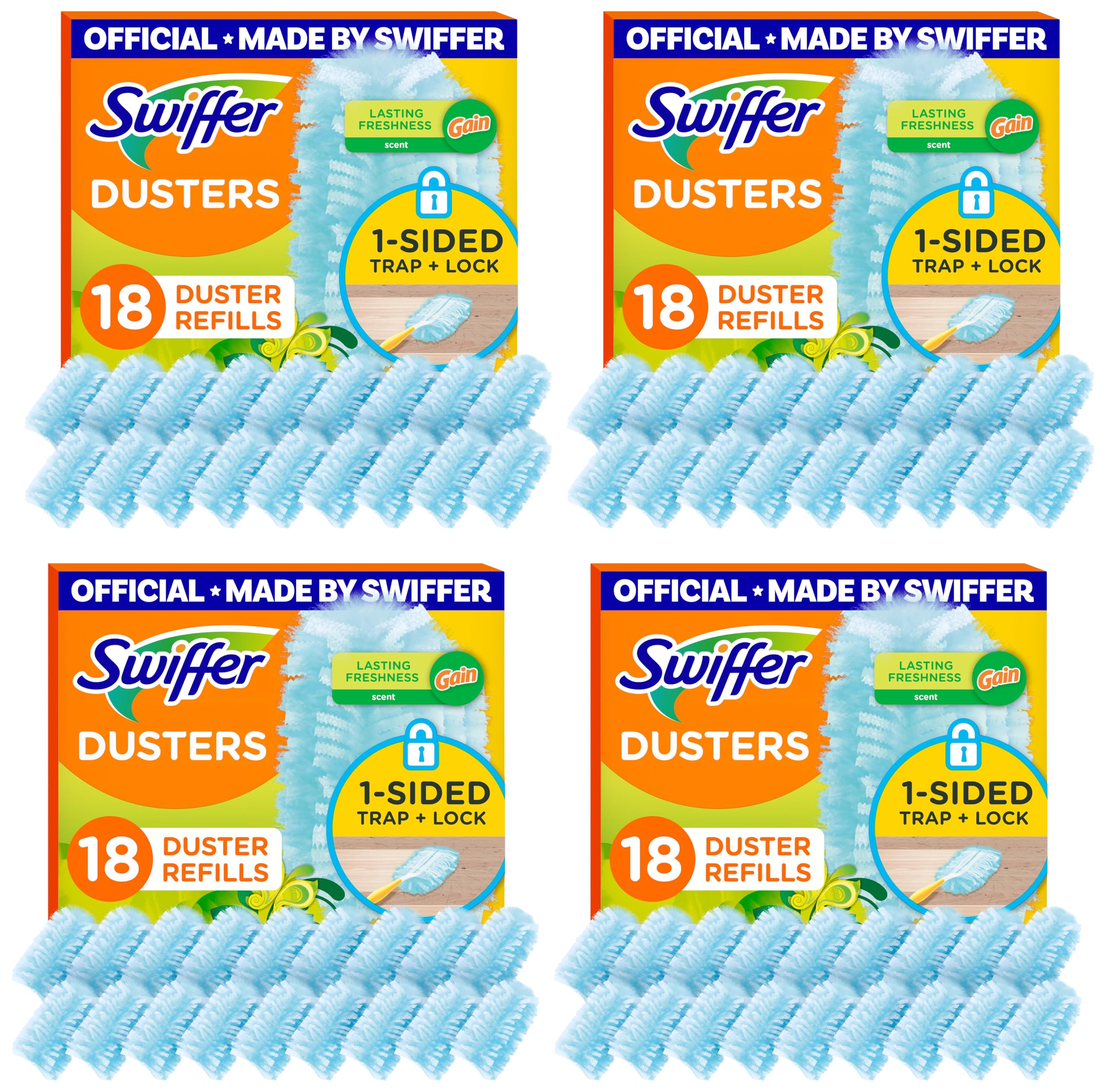 Swiffer Dusters Refill for Cleaning, Made by SWIFFER, Feather &amp; Microfiber Duster Disposable Alternative, Dusting Furniture, Blinds, Ceiling Fans, Remove Allergens, Gain Scent, 18 Count(Pack of 4)