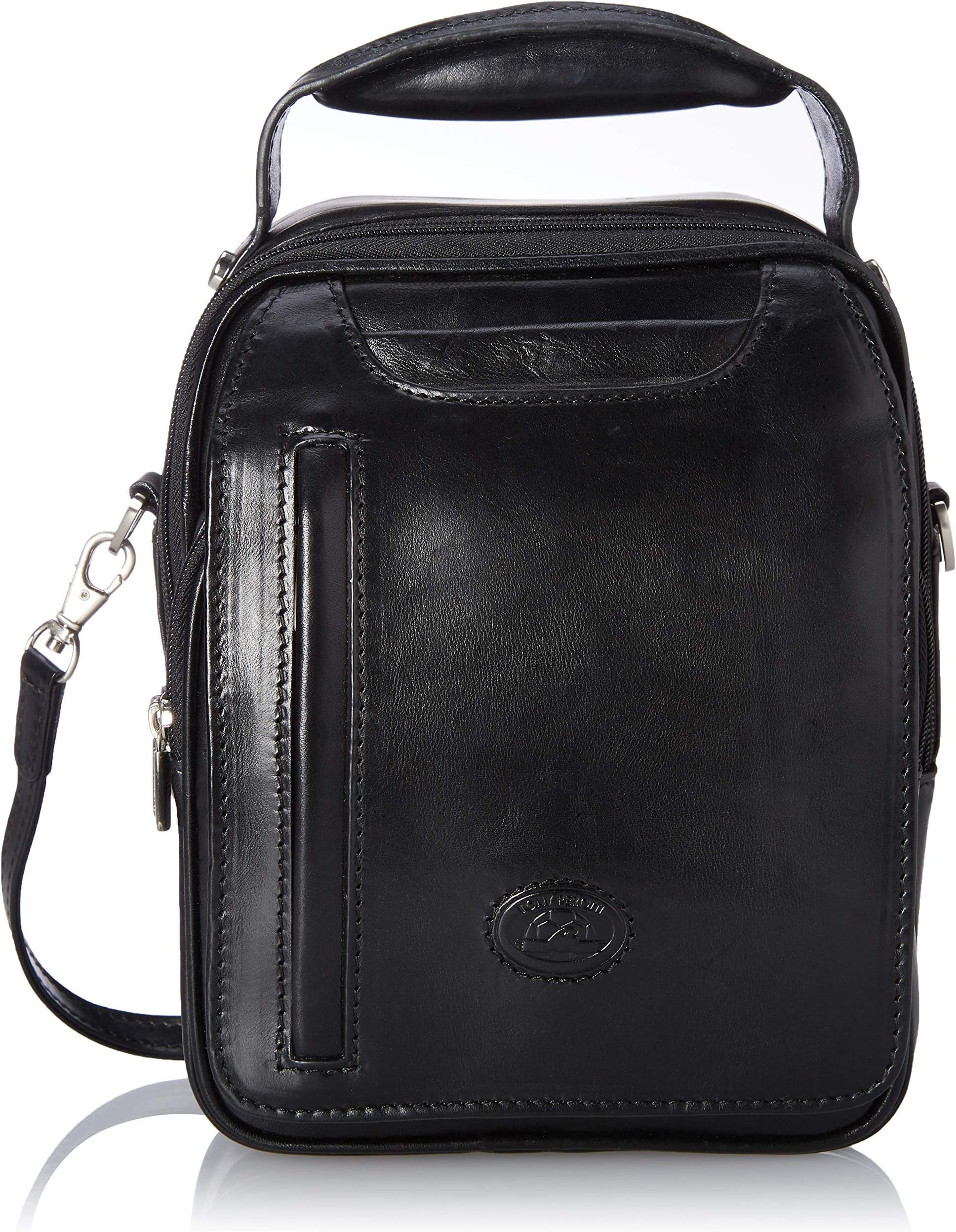 Tony Perotti Unisex Italian Bull Leather Top Handle Vertical Shoulder Satchel Bag in Black