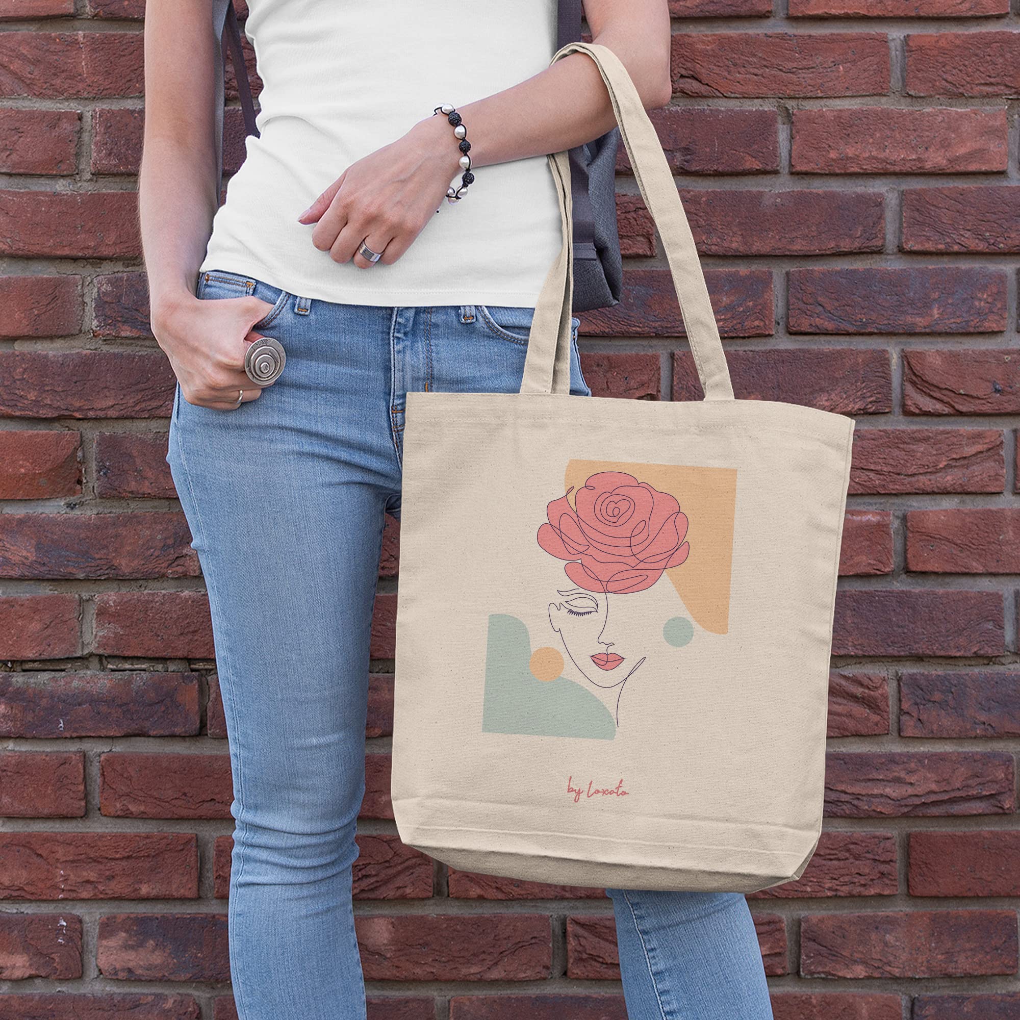 Bolsa Tela Tote Bag - Bolsos Bandolera Mujer - Bolsas de Algodón Natural 100% Reutilizables - Extra Ancho 8cm Asas Largas 70cm 220 gr/m2 - Bolsas de Tela Bonitas - 4