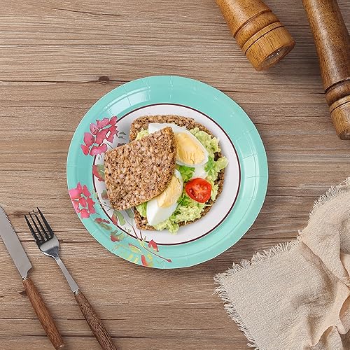 JINQIU Plato de papel  Platos desechables de flores verdes  Almuerzo o cena ligera de 7 pulgadas o 9 pulgadas  Platos duraderos aptos para
