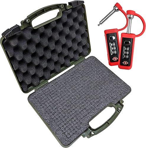Estuche rígido aprobado por la TSA para pistolas con espuma de recogida y extracción, sistema de doble bloqueo y funda protectora de goma aprobada
