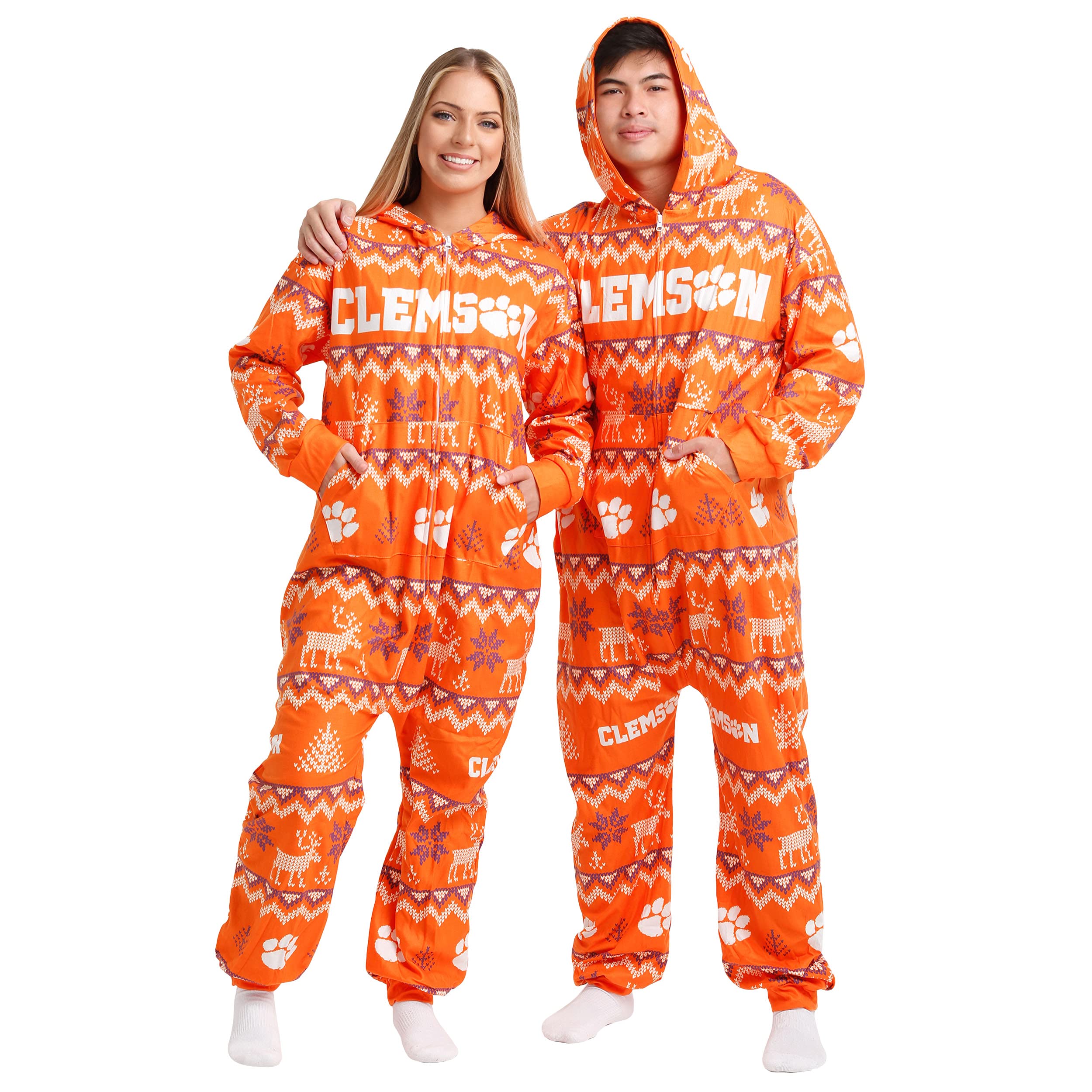 FOCO Unisex-Adult NCAA College Team Ugly Pattern Matching Holiday Pajamas One Piece Onsie