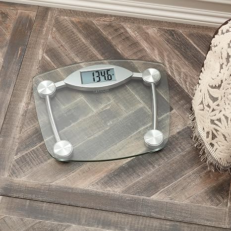 Taylor Digital Bathroom Scale, Body Weight Scale, Instant On and Off, 400 lb Capacity, Sturdy Clear Glass with Chrome-Finish Base
