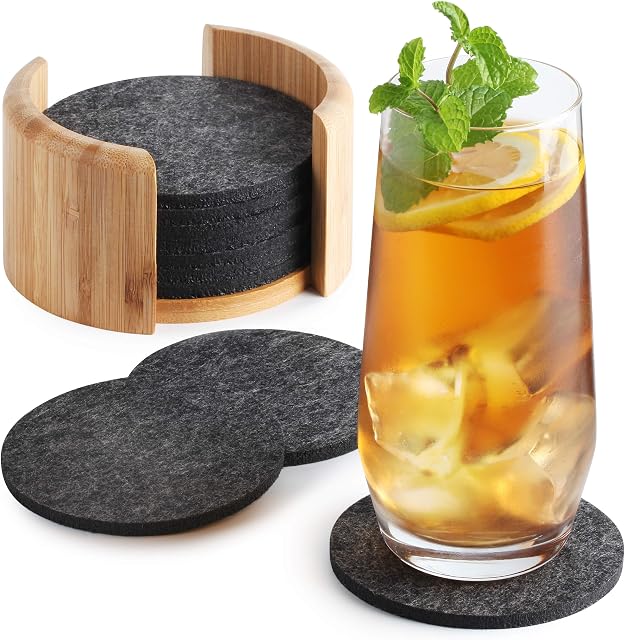 Sidorenko Felt Coasters Round for Glasses - Set of 10 Incl. Box - Design Glass Coasters in Dark Grey for Drinks, Cups, bar, Glass - Drink Coasters Felt Coasters