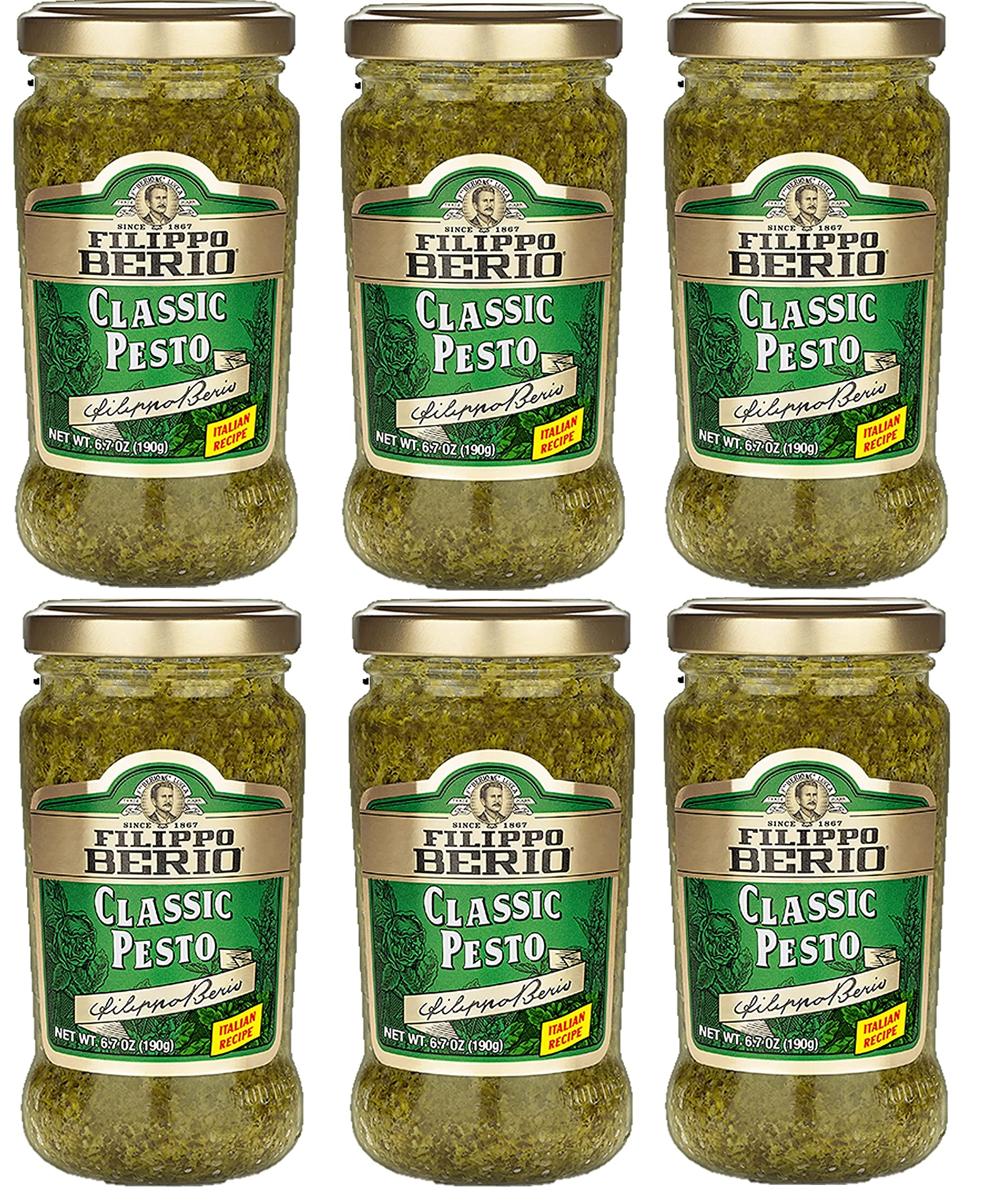 Pesto, Classic Basil, 6.7 Ounce Glass Jar, Pack of 6