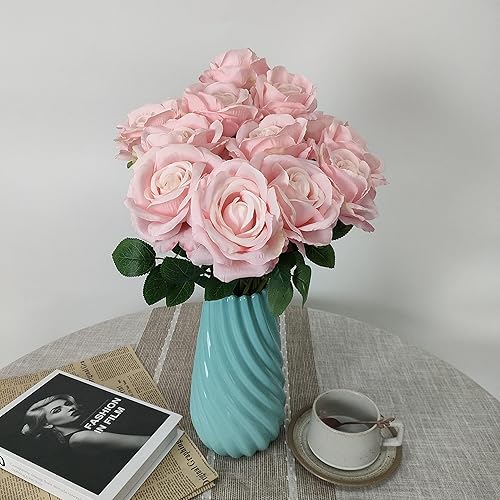 Miniatura 185 de ATFL 12 rosas artificiales de seda con flores de color rosa, rosas artificiales a granel, diámetro floral de 4 pulgadas, rosa artificial de seda