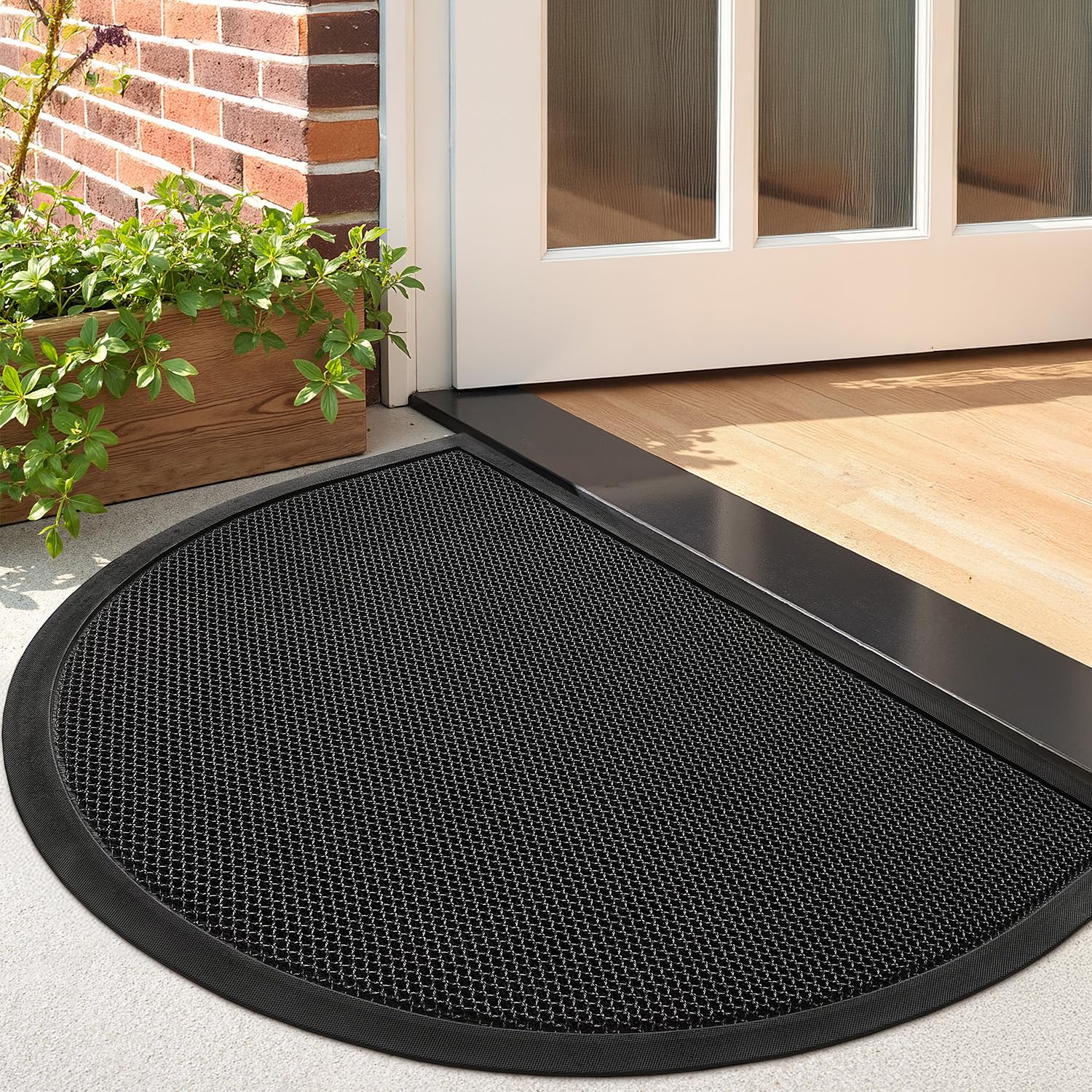 LUMI Half Circle Front Door Mat, 24"x36" Outdoor Doormat for Entrance, Heavy Duty Rubber Backing, All Weather Waterproof Dirt Trapper, Easy to Clean,