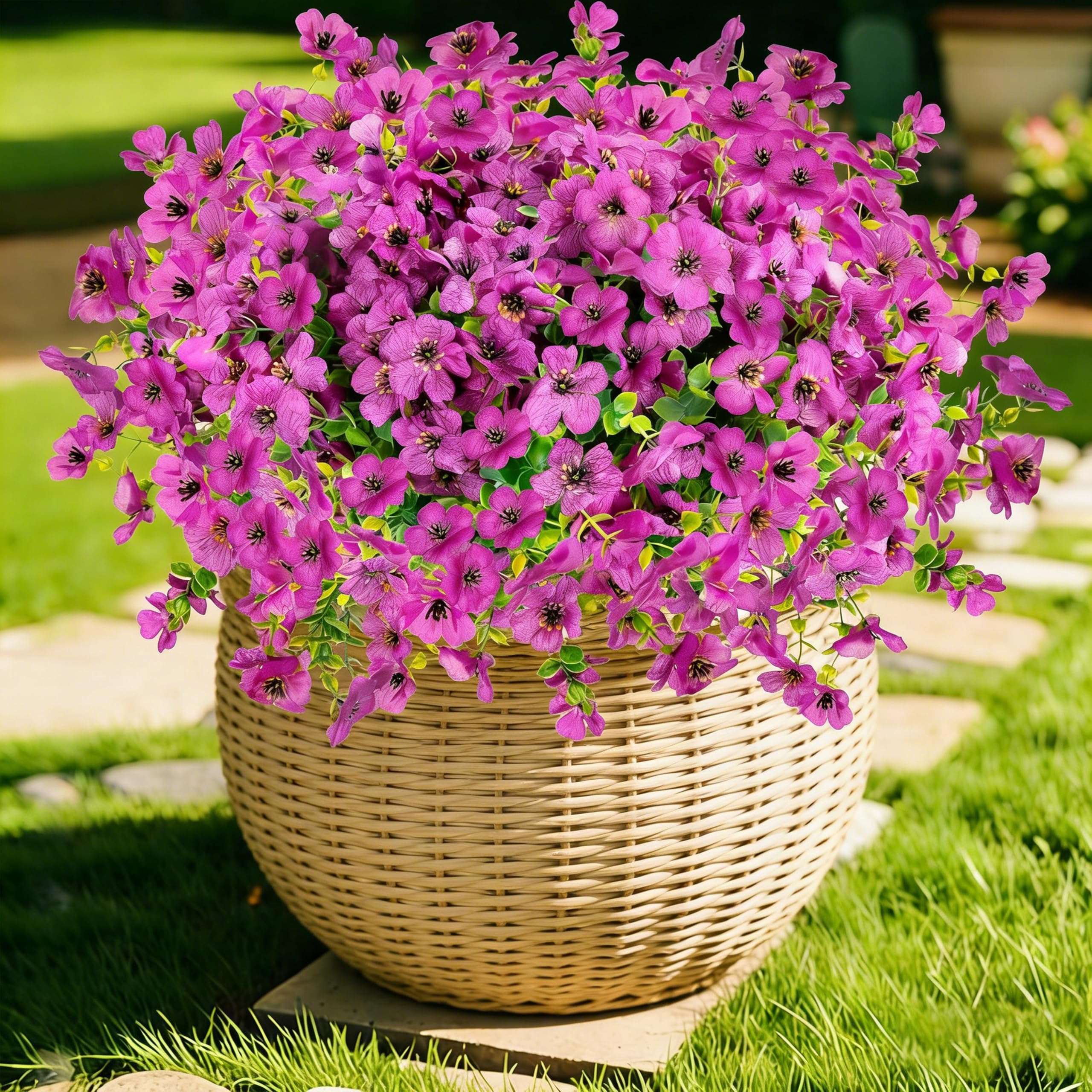 DBFAIRY Artificial Flowers Outdoor, Purple Fake Flowers UV Resistant Faux Silk Flowers No Fade Artificial Phalaenopsis Orchid for Garden Patio Porch Yard Home Wedding Decoration