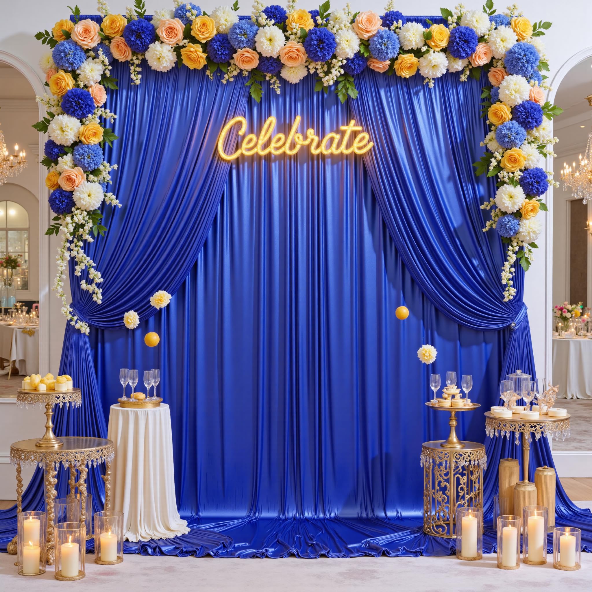 20x10ft Wrinkle Free Royal Blue Sequin Backdrop Curtain for Wedding Parties