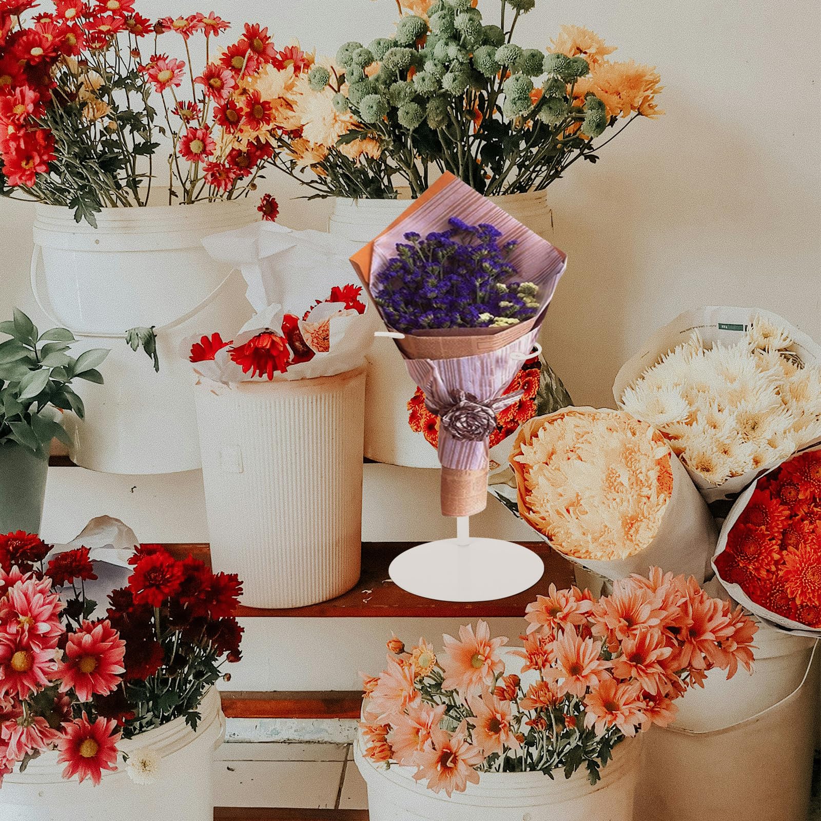 Toddmomy Espositore per Bouquet in Ferro Bianco per Fioreria | Supporto da Banco per Composizioni, Stabile e Facile da Spostare, per Allestimento Negozio