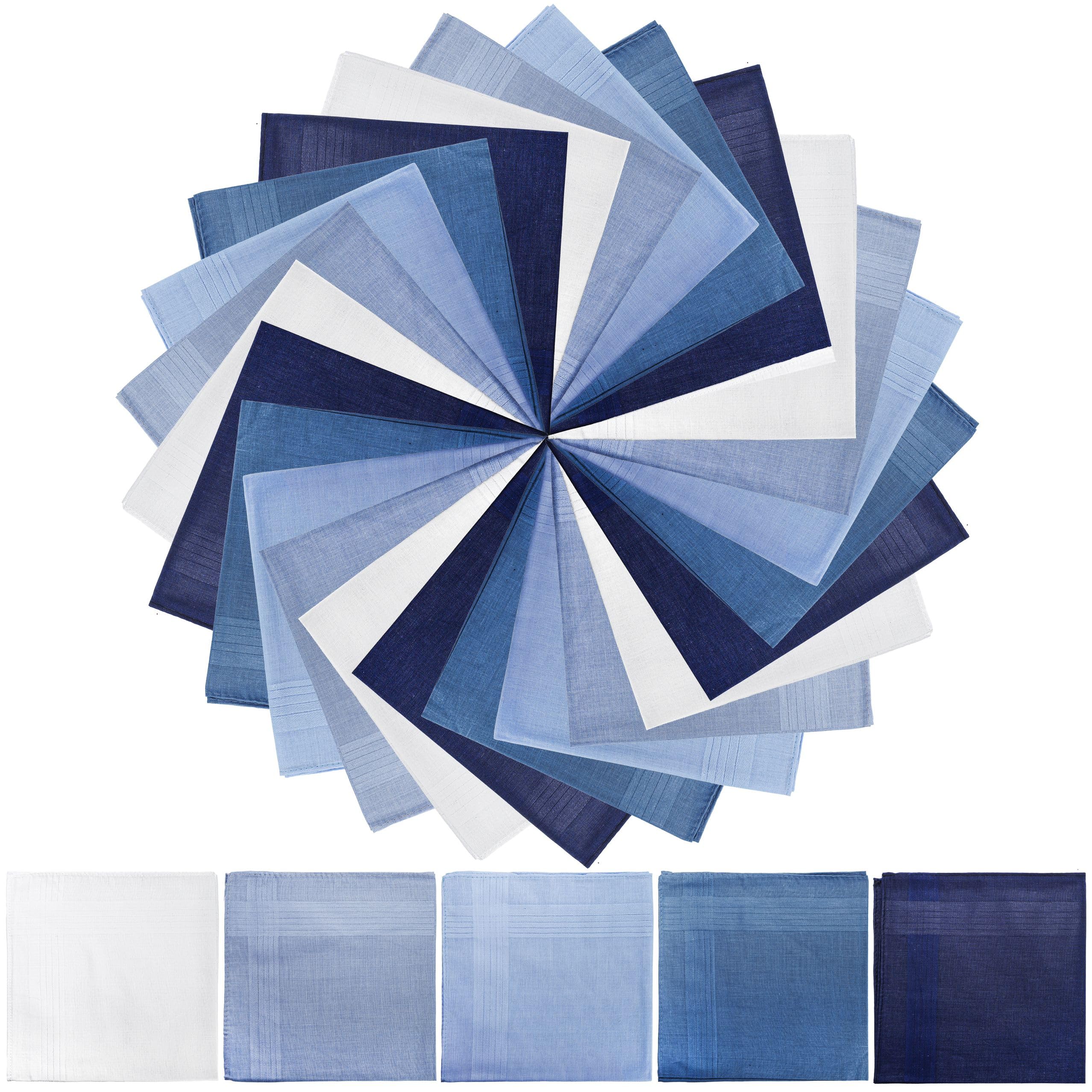 25 Pack Men's Handkerchiefs, Soft Pure Cotton Hankies for Men, 15.5 Inch Classic Pocket Square Towel for Gift, Anniversary, Father's Day, Assorted Colors