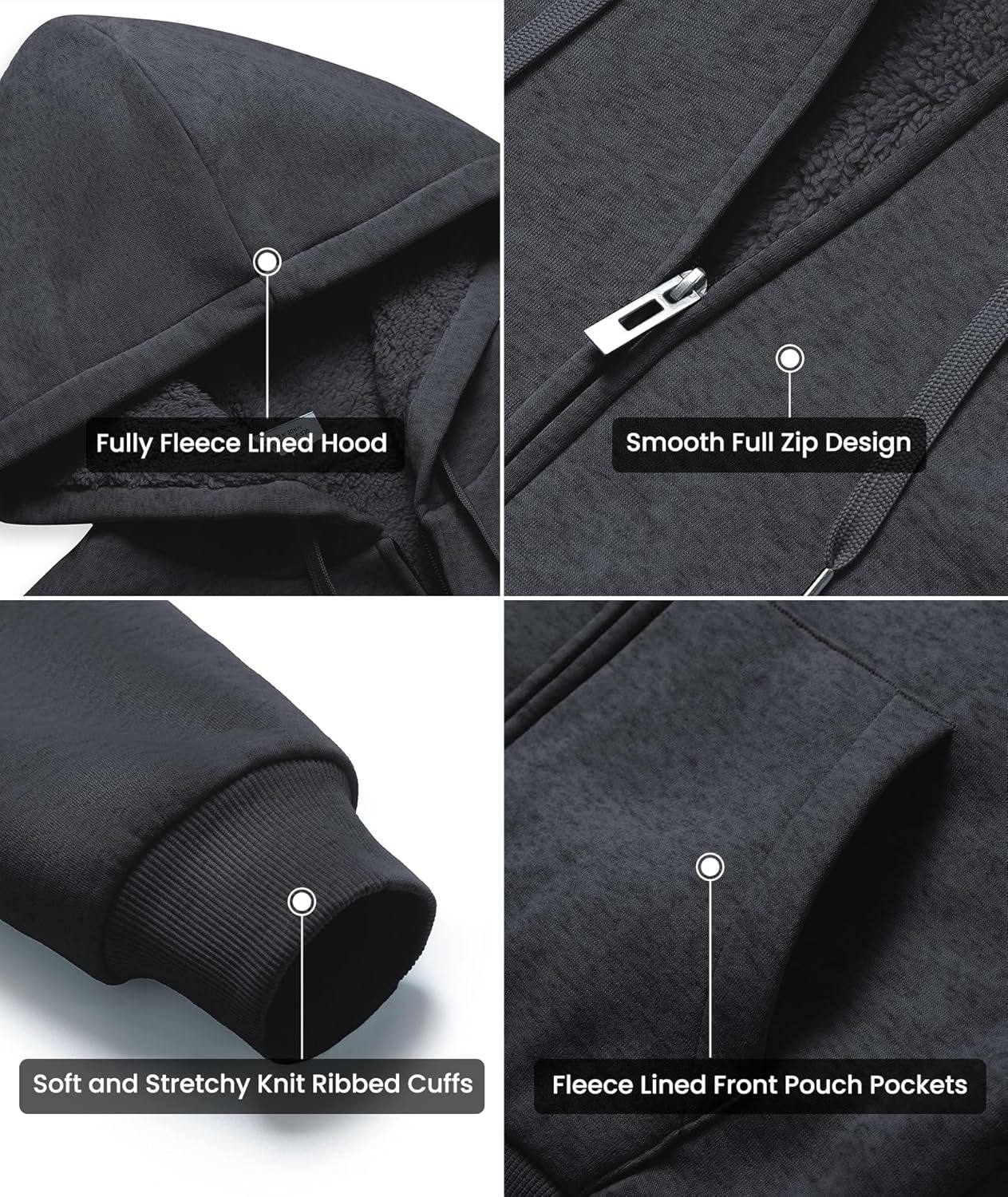 GEEK LIGHTING Hoodies for Men Heavyweight Fleece Sweatshirt - Full Zip Up Thick Sherpa Lined - Image 5