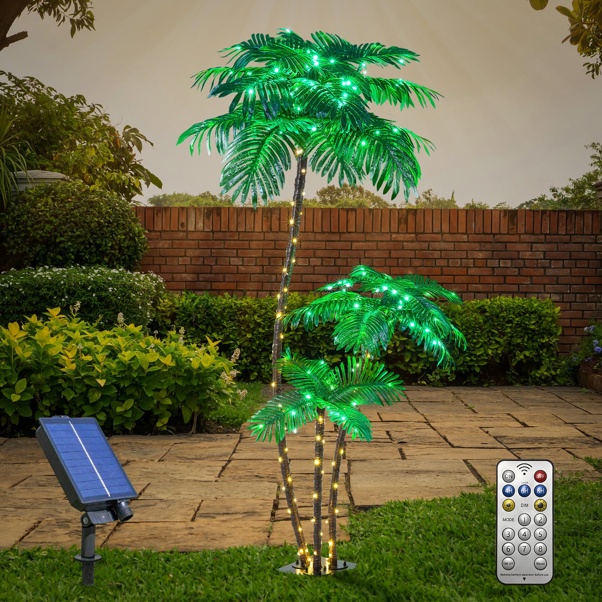 Photo 1 of Solar Lighted Palm Tree 6FT 3FT 2FT Artificial Palm Tree Decor for Outdoor 203 LED Light up Fake Tree for Indoor Outside Patio Hawaiian Tiki Bar Decoration 6+3+2ft-Solar