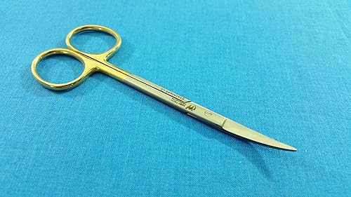 Miniatura 6 de TC Iris Ophthalmic Micro Disección Tijeras Curvadas 4.5" Con Insertos De Carburo TUNGSTEN CON MANGO ORO (HTI BRAND)