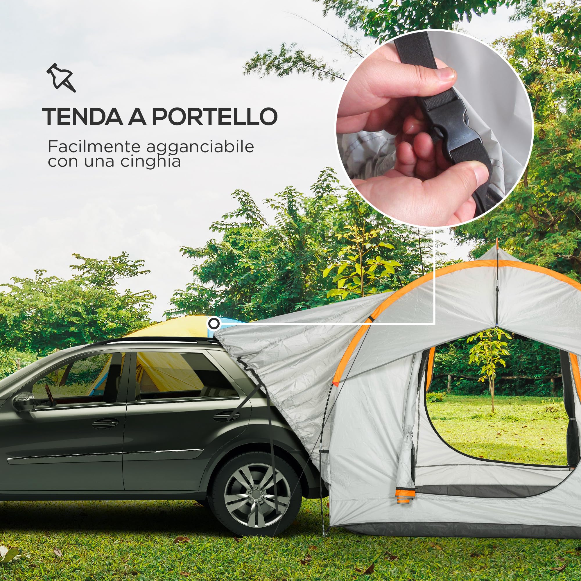 Tente Auvent Voiture étanche 3x2.6m - Pour Camping, SUV, Van - Avec Auvents Latéraux, Structure Acier, Sac De Transport