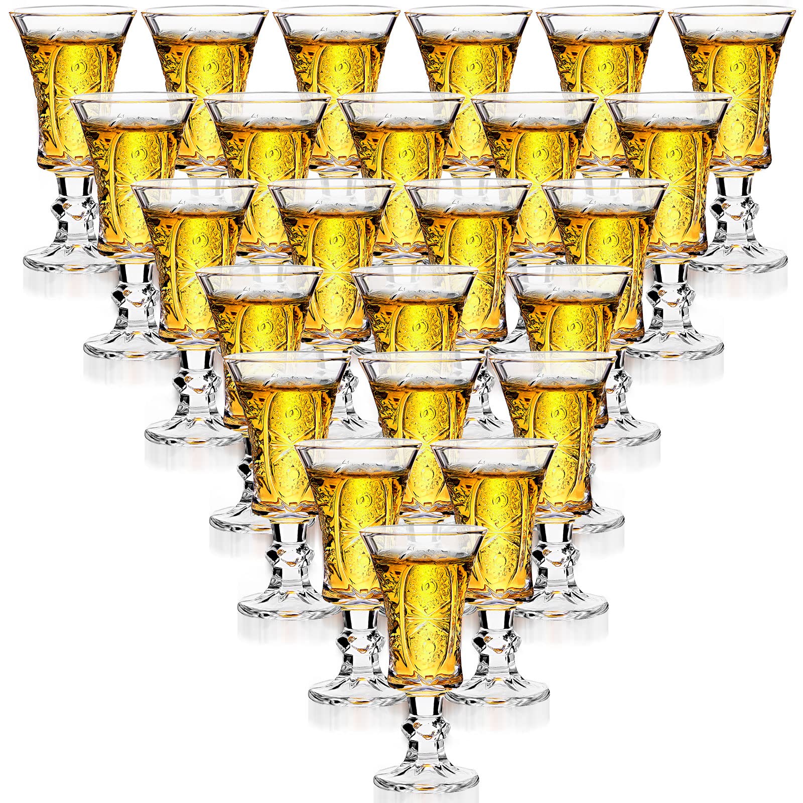 Meanplan 1.2 oz Fancy Shot Glasses Mini Wine Glasses, Clear Base Glasses Cordial Small Goblet Glasses, Liquor Sherry Glasses Wedding Favors for Cocktail Whiskey Vodka Brandy (24 Pieces)
