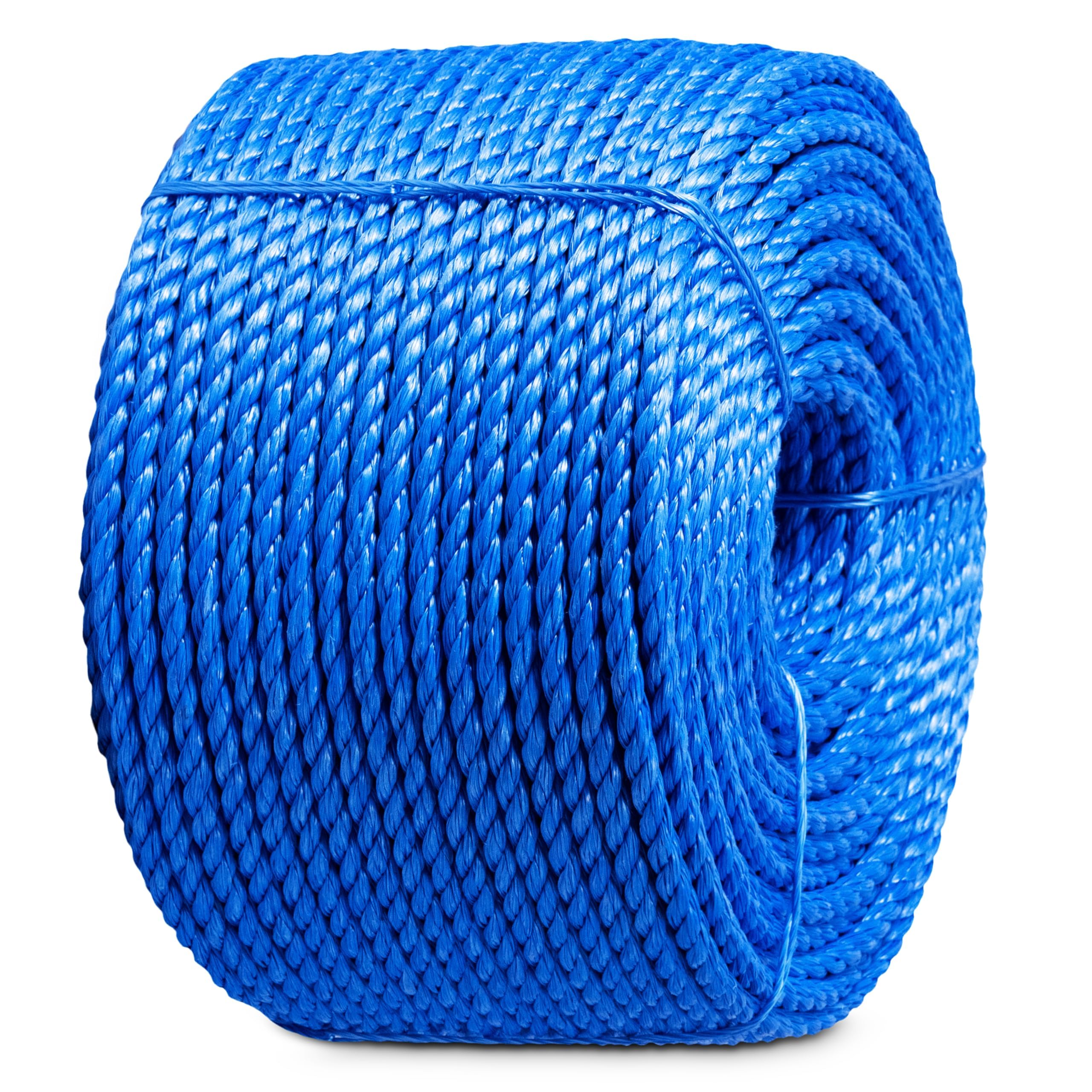 Heavy Duty Twisted PP/Polyester/Nylon Rope, Weather-Resistant &amp; Waterproof Rope for Pool, Marine, Camping, Household Use, Construction &amp; Rigging Applications (Blue, 1/4in X 328FT)