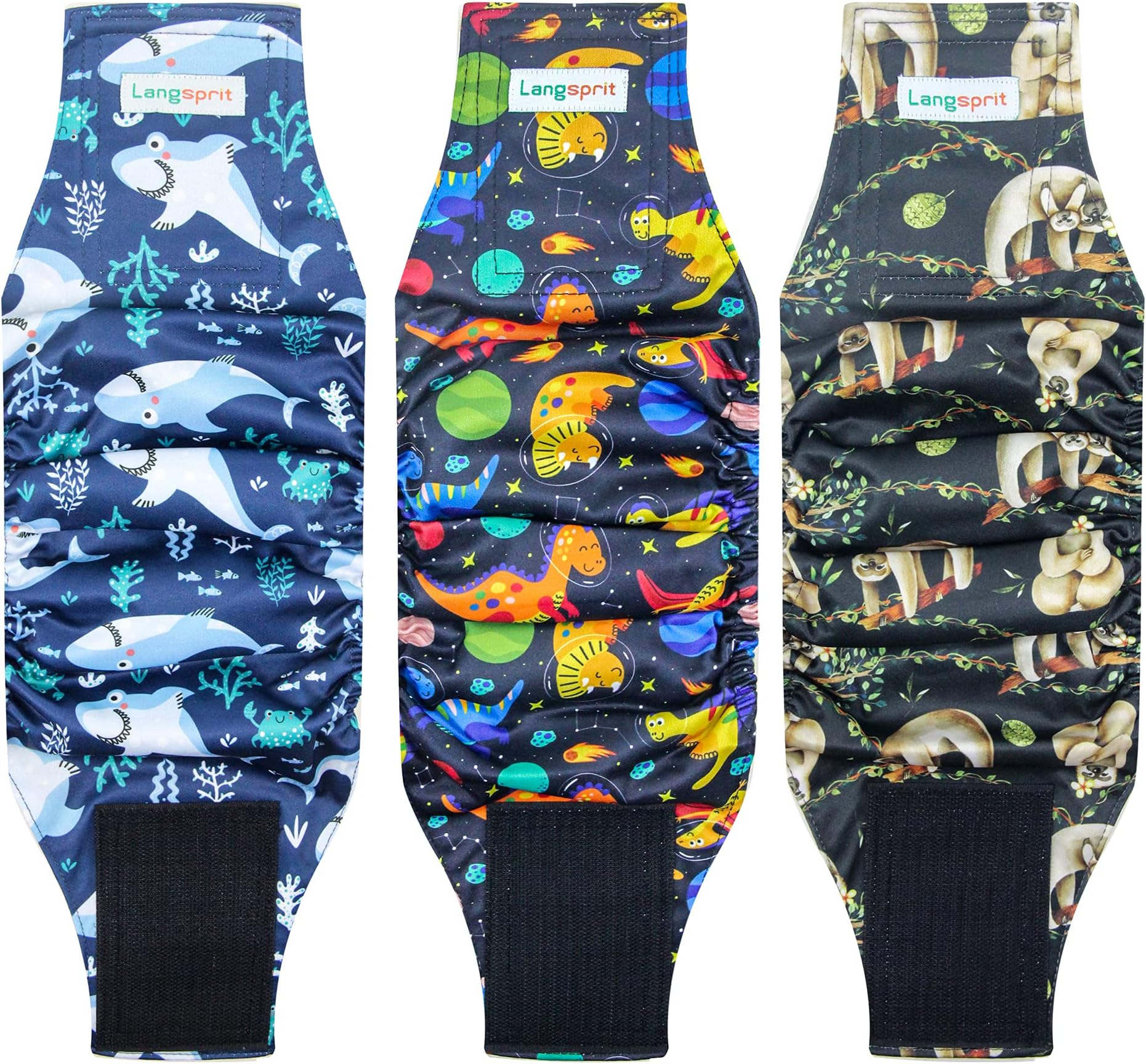Male Belly Bands for Dogs (Pack of 3) - Dog Diapers Male - High Absorbing Dog Wraps Washable - Reusable Small Doggy Doggie Puppy Dog Diapers (Sloth,Whale,Dinosaur, Small)