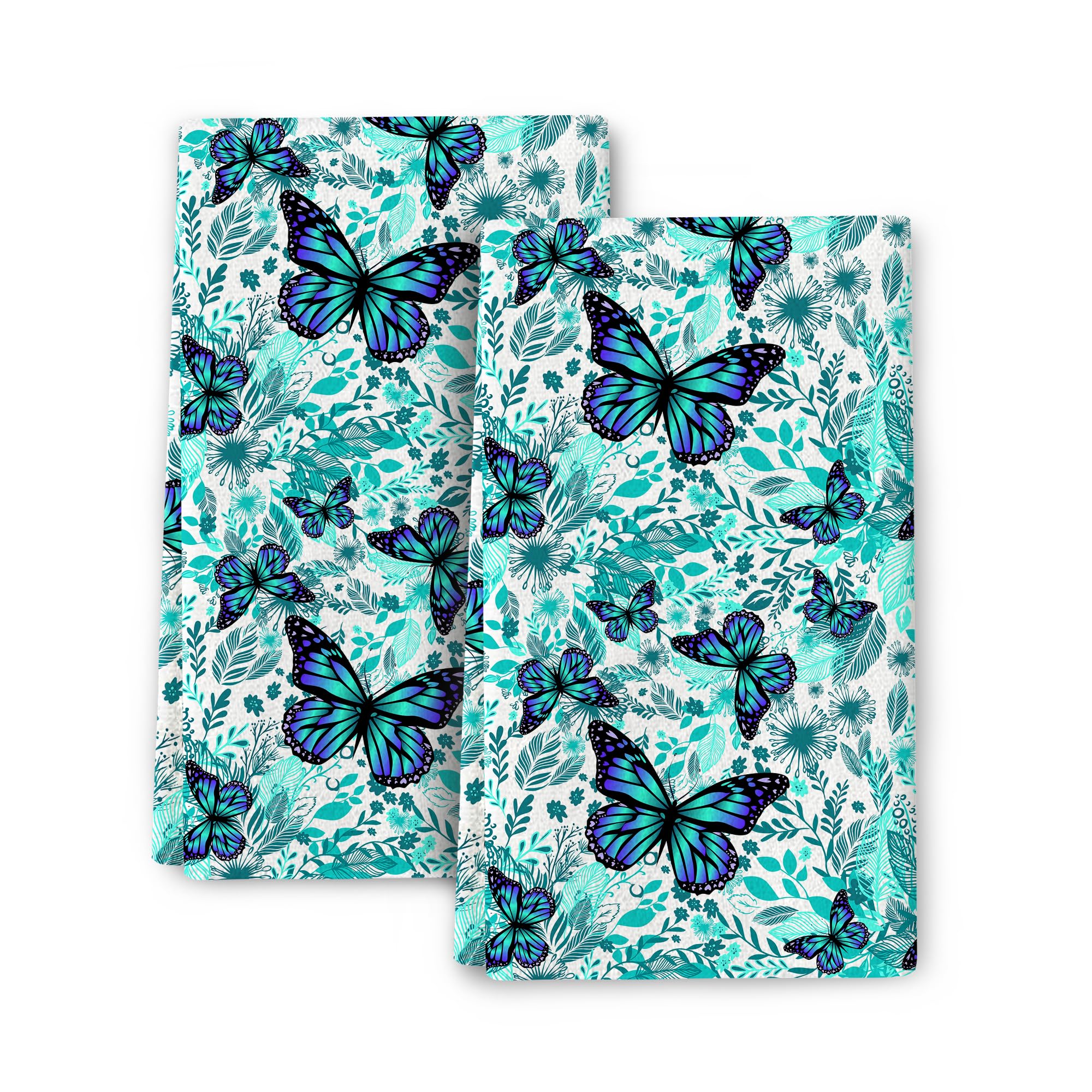 Butterfly Green Kitchen Towels Decorative Set of 2, Soft Absorbent Botanic Dish Towels for Kitchen, Bar Tea Towels Hand Towels for Bathroom Farmhouse Spring Summer Decor