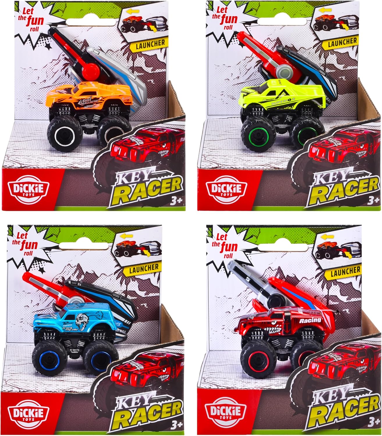 Dickie Toys Key Racer Auto (1 piece) - small toy car for children from 3 years with key firer and metal body, random selection of 4 colours, 6.5 cm each