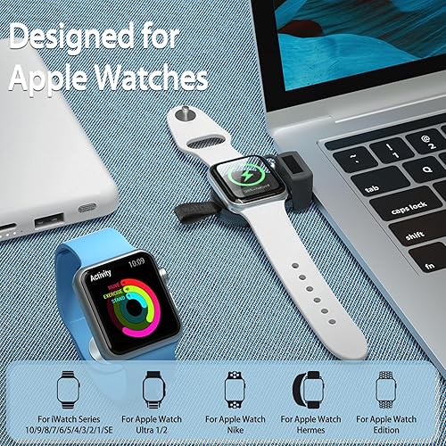 Miniatura 2 de NEWDERY - Cargador para reloj Apple Watch, USB, inalámbrico, portátil, ligero, magnético, carga rápida para Apple Watch Series SE, 7, 6, 5, 4, 3, 2,