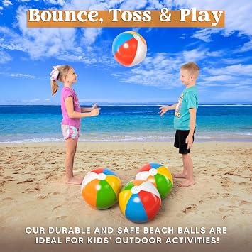 JOYIN 4-Pack 20 Beach Balls - Large Rainbow Beach Ball Inflatable Pool Toys for Party Supplies Decorations, Adults Kids Birthday Luau Summer Beach Water Games Beachball Party Favors
