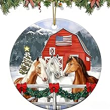 Farmhouse Christmas Ornaments 2025, Acrylic Christmas Horse Ornaments Pendant, Christma Decorations Indoor Outdoor Hanging Ornaments Holiday Wedding Party Decor Xmas Gift for Kids