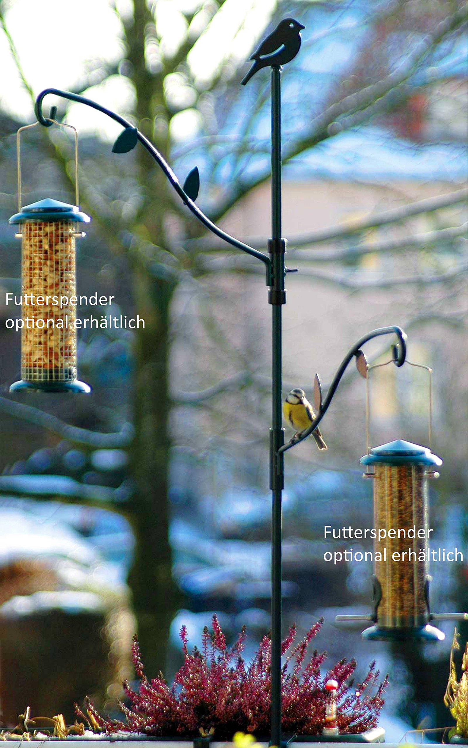 dobar 10854 Großer Balkonhalter Futtersäulen & Meisenknödelhalter & Vogelfutterstationen - 86 x 100 cm - Dunkelgrün & ® 11516 Kompakte Vogelfuttersäule mit Anflugstangen- Ø 9,5 x 23 cm - Grün