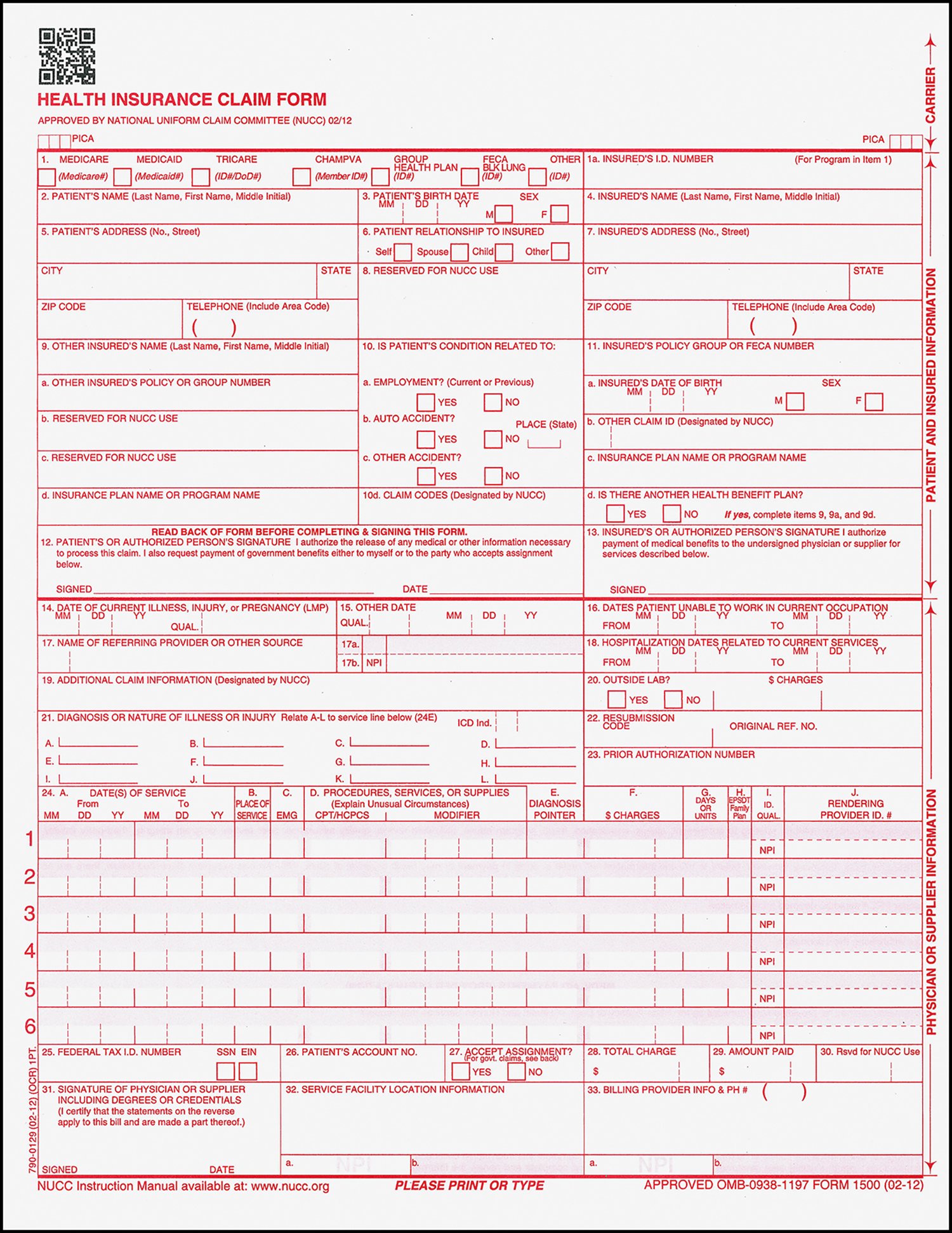 Tabbies Health Insurance Claim Forms, Approved by National Uniform Claim Committee (NUCC), HCFA/CMS 1500, 8-1/2" x 11", 500 Sheets/Pack