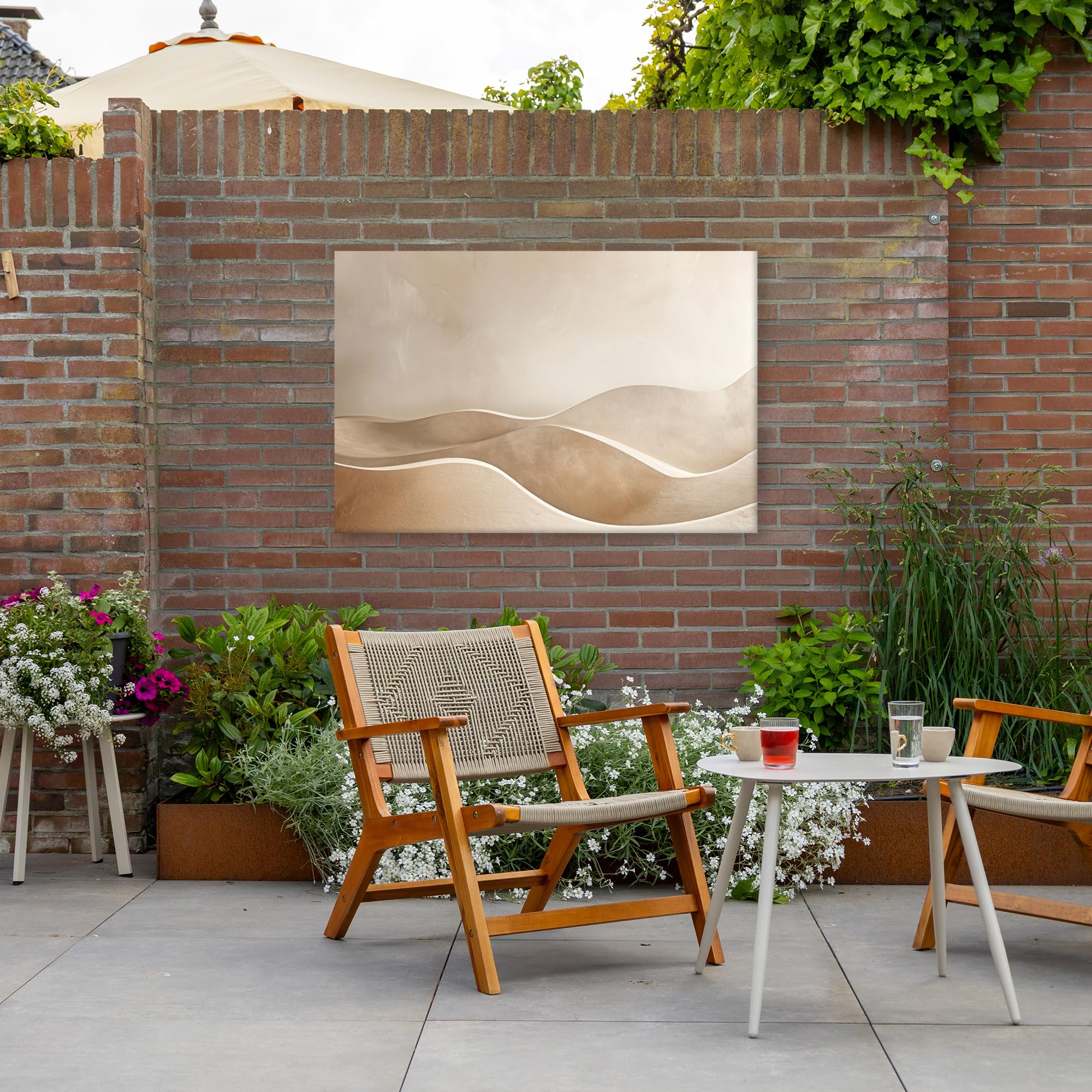 Gartenbild 120x80 cm Outdoor Deko Garten Leinwand Modern Wandbild Wetterfest Kunstdruck Terrasse Geschenke Draußen Beige - Hügel - Muster