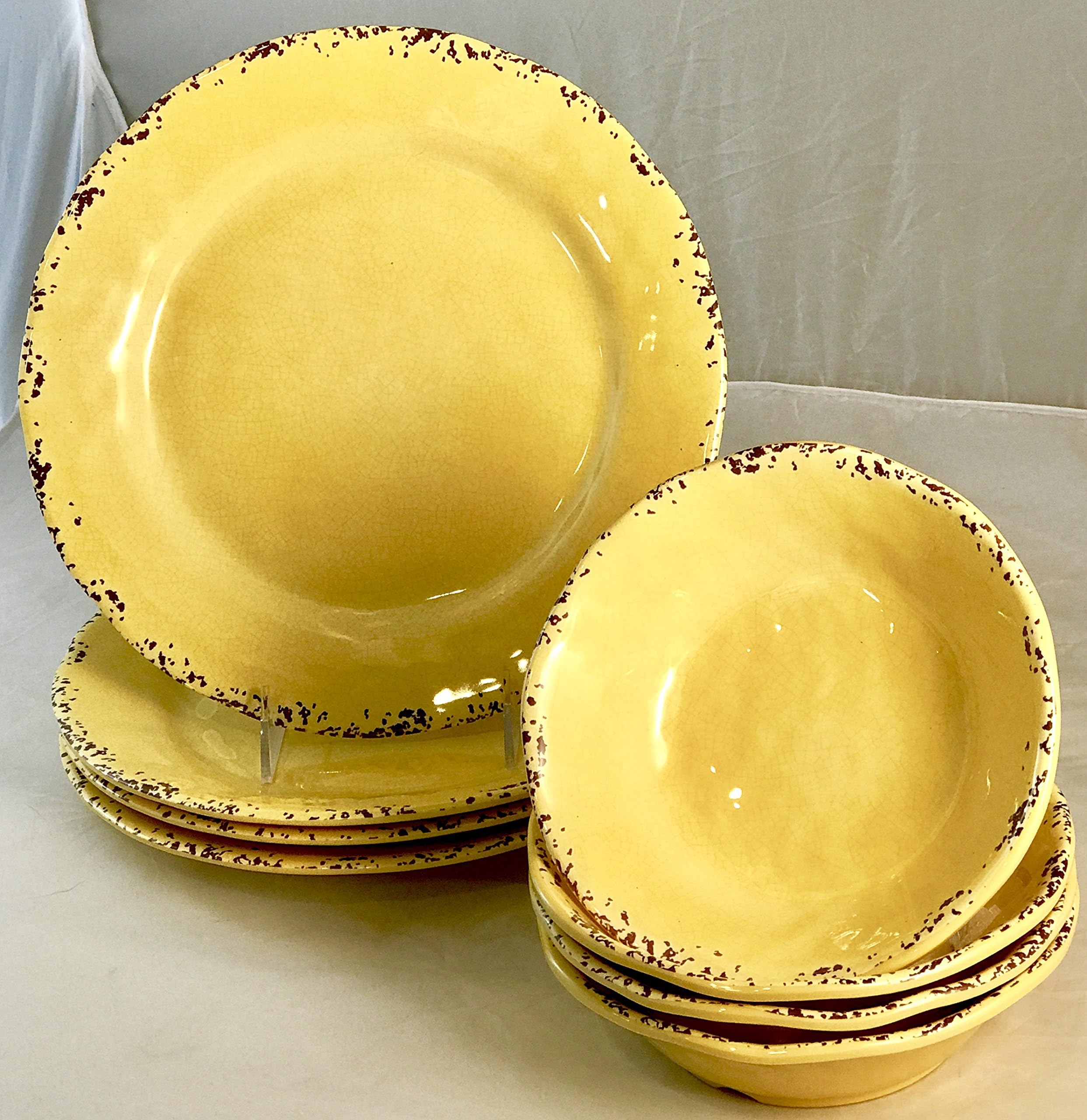 Eight (8)-Piece Il Mulino Sunny Yellow Melamine Dinner Plates and All Purpose Bowls Dinnerware Set (Service for four)