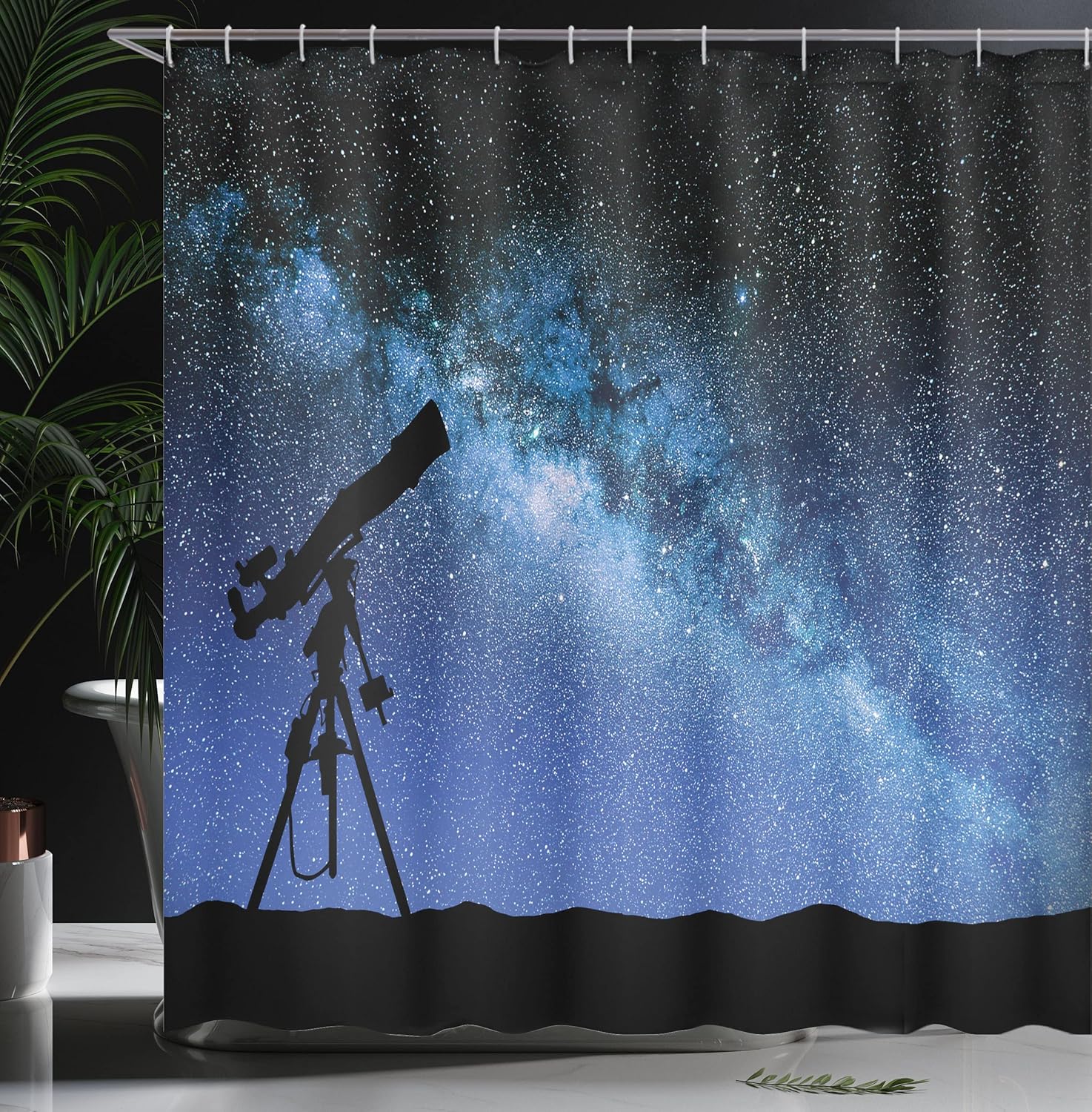 Ambesonne Galaxy Shower Curtain, Telescope Valley Under Starry Night Sky Milky Way Atmosphere Galaxy Astronomy, Cloth Fabric Bathroom Decor Set with Hooks, 69" W x 70" L, Dark Blue Black