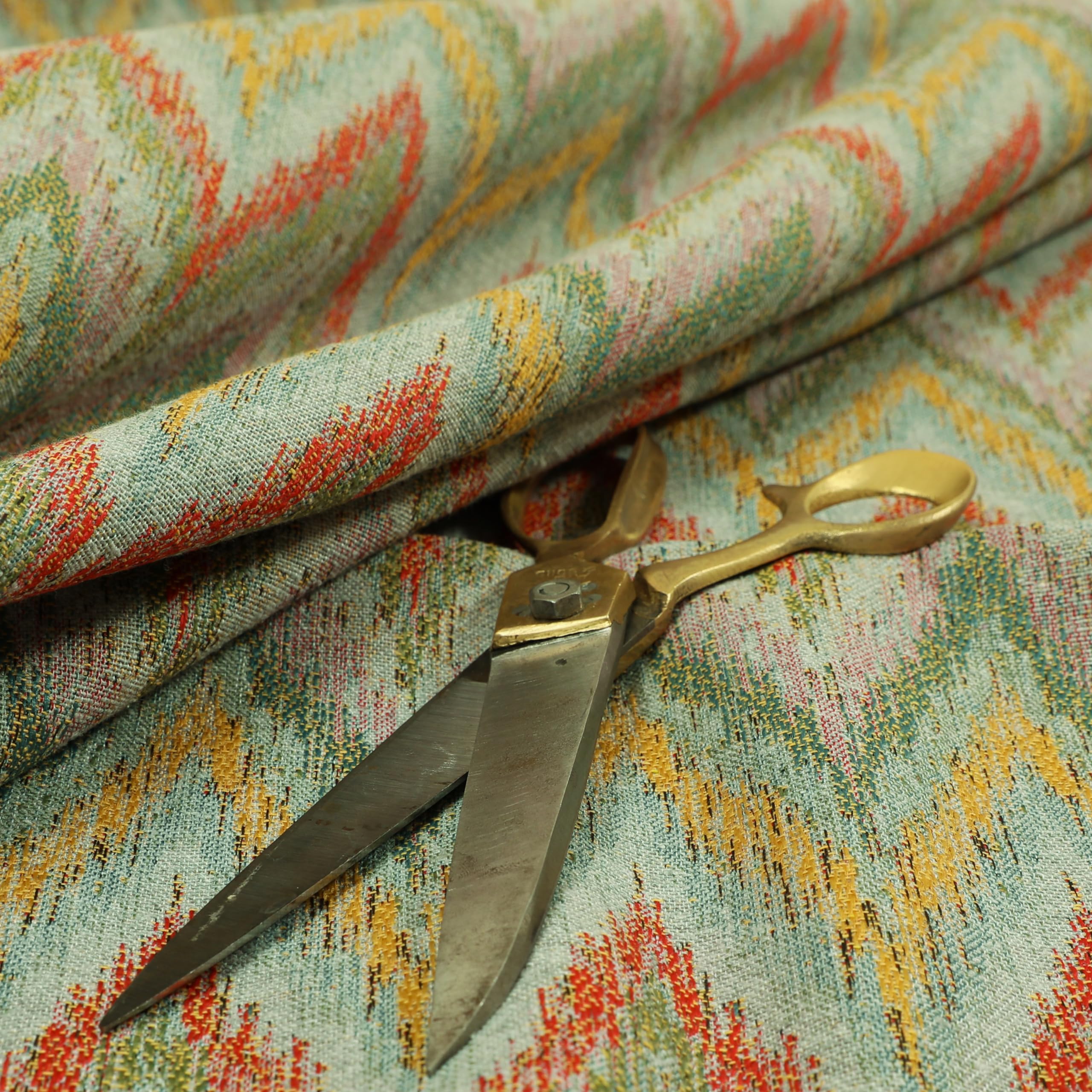 Redbrick Mill Fabrics Flame Retardant Full Chevron Striped Chenille Blue Green Red Yellow Upholstery Furniture Fabric (Per Metre) โ image 1