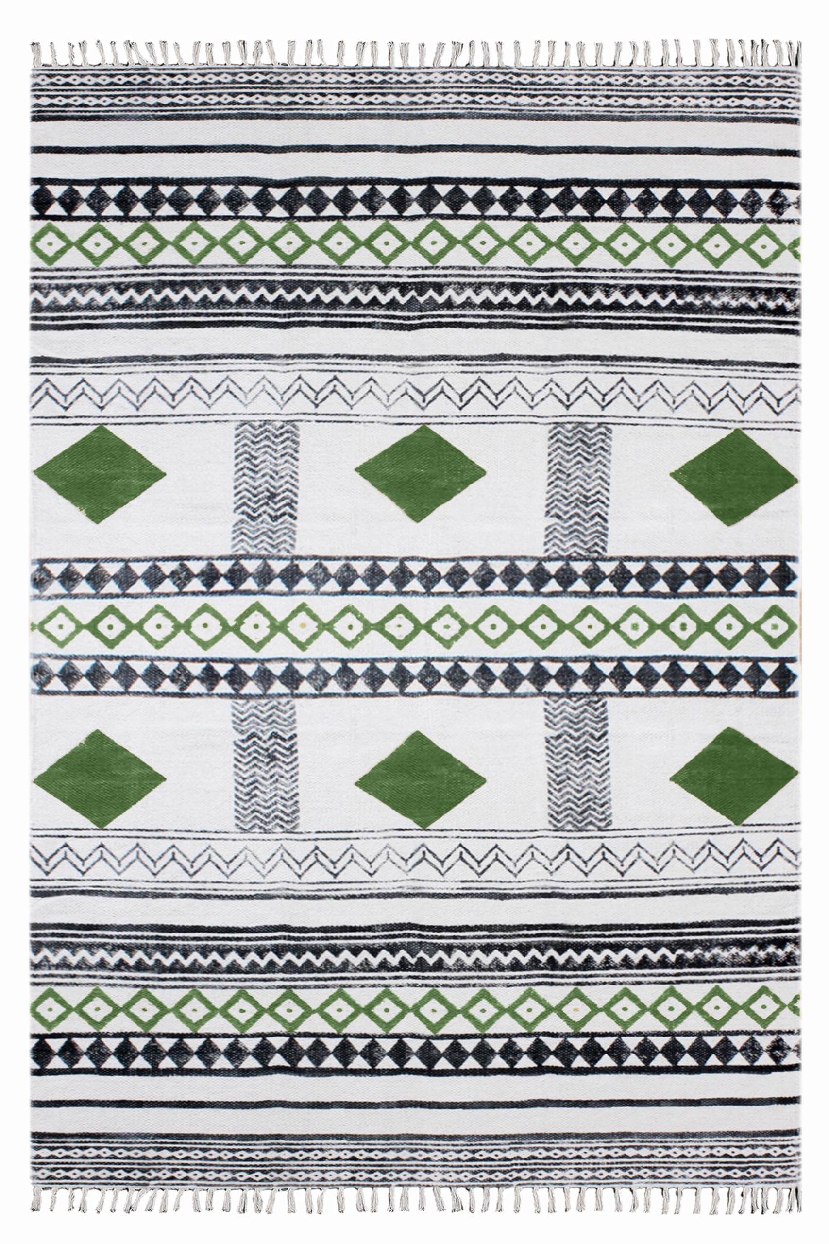 Tapis de Noël en coton de prestige vert et beige pour salon et chambre