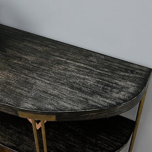 Miniatura 6 de Biaco Mesa consola moderna negra para entrada, mesa de pared industrial de media luna de 3 niveles, mesa de entrada de madera con acento de medio